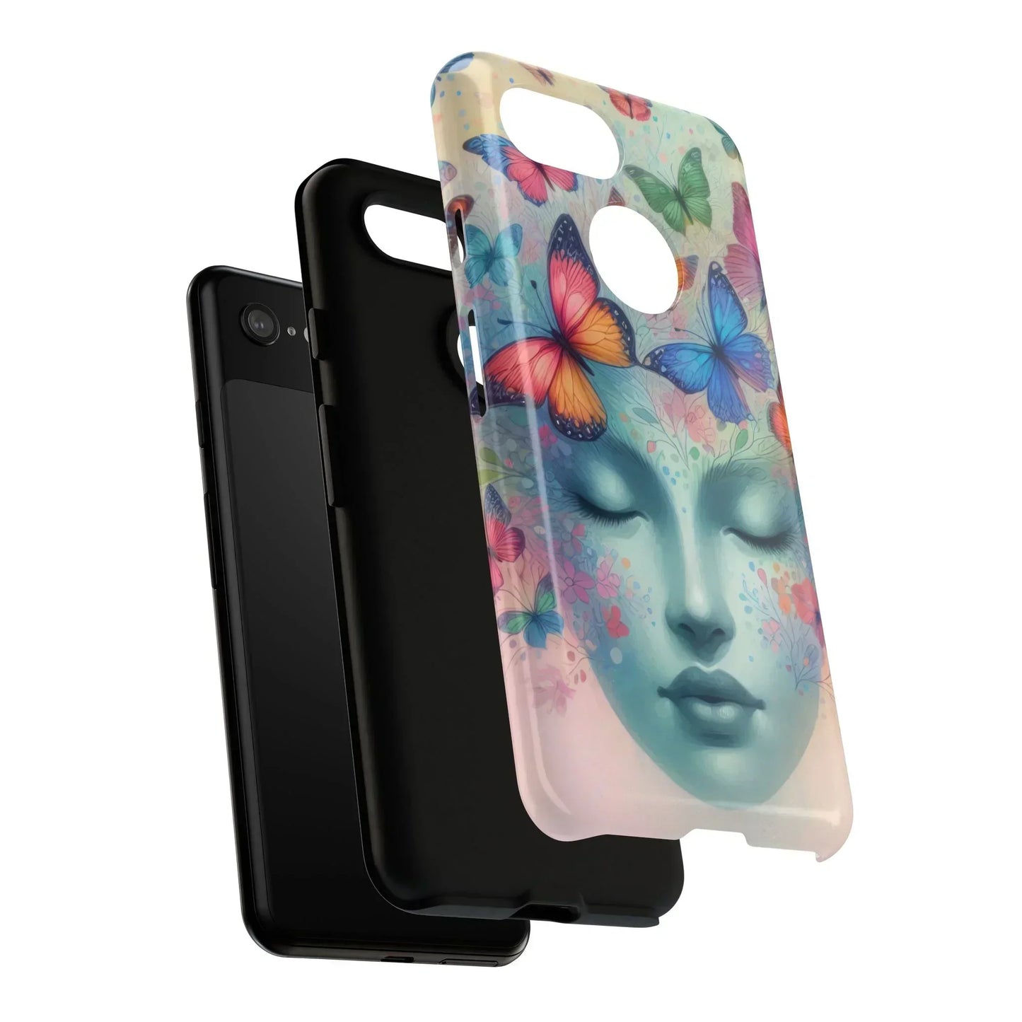 Butterfly Bloom Dreamy Woman Phone Case for Galaxy and Pixel - KarArmDesign