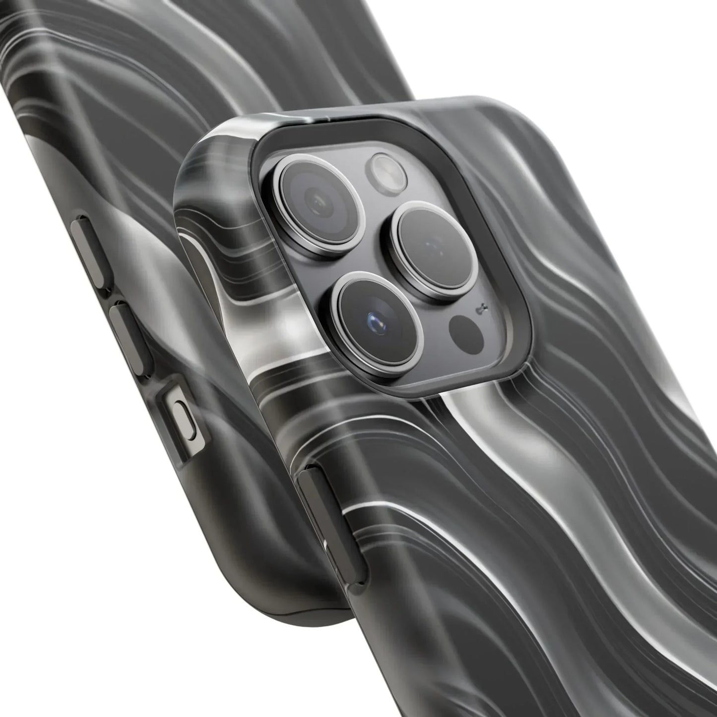 Wavy Illusion Black & Silver MagSafe® Tough Phone Case - KarArmDesign