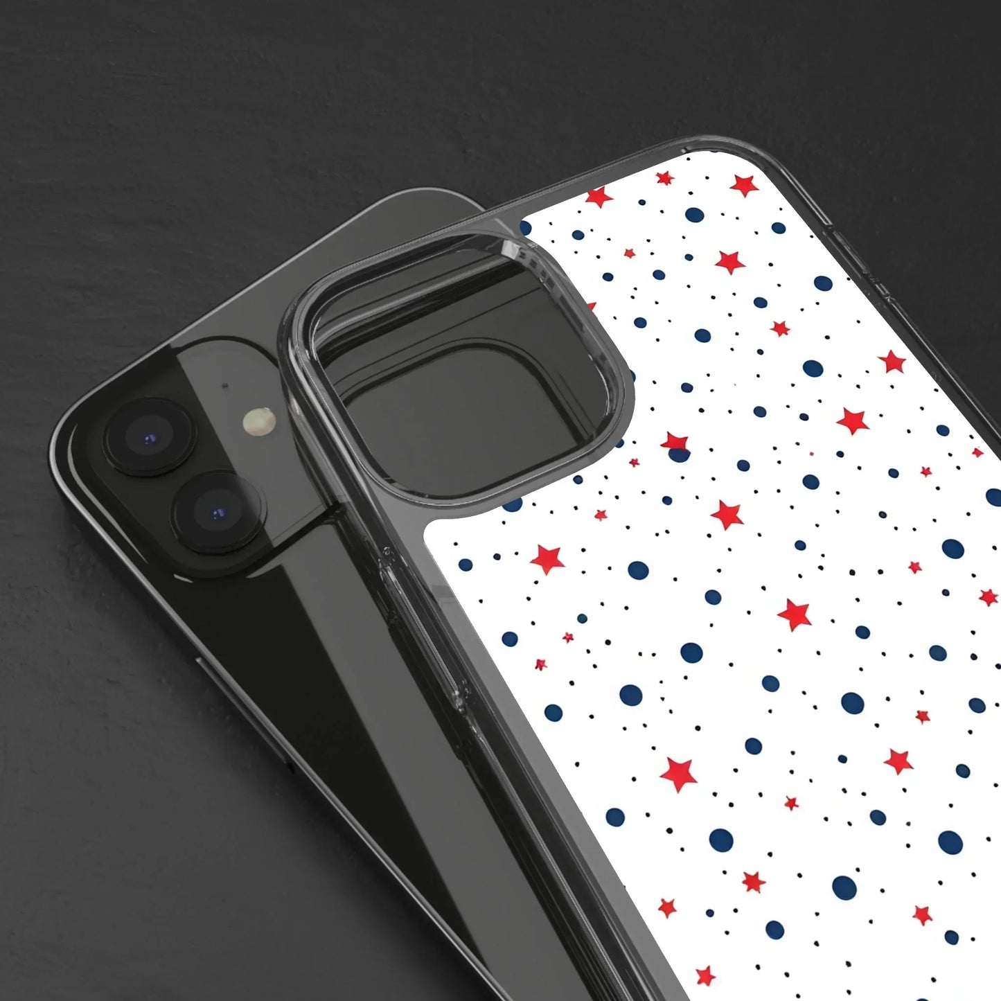 White Phone Case with Red Stars and Blue Polka Dots for iPhone and Galaxy - KarArmDesign