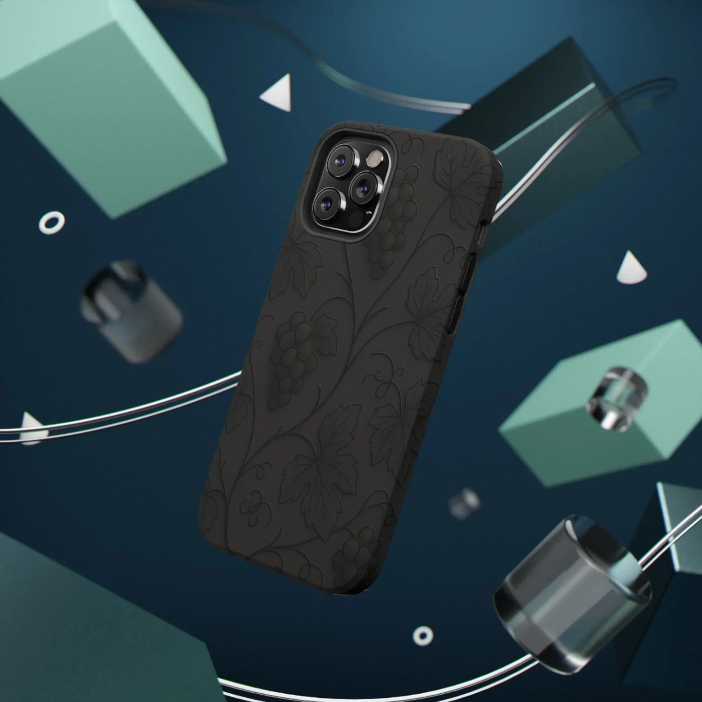 Elegant Embossed Grape Leaf Black Phone Case for iPhone and Galaxy - KarArmDesign