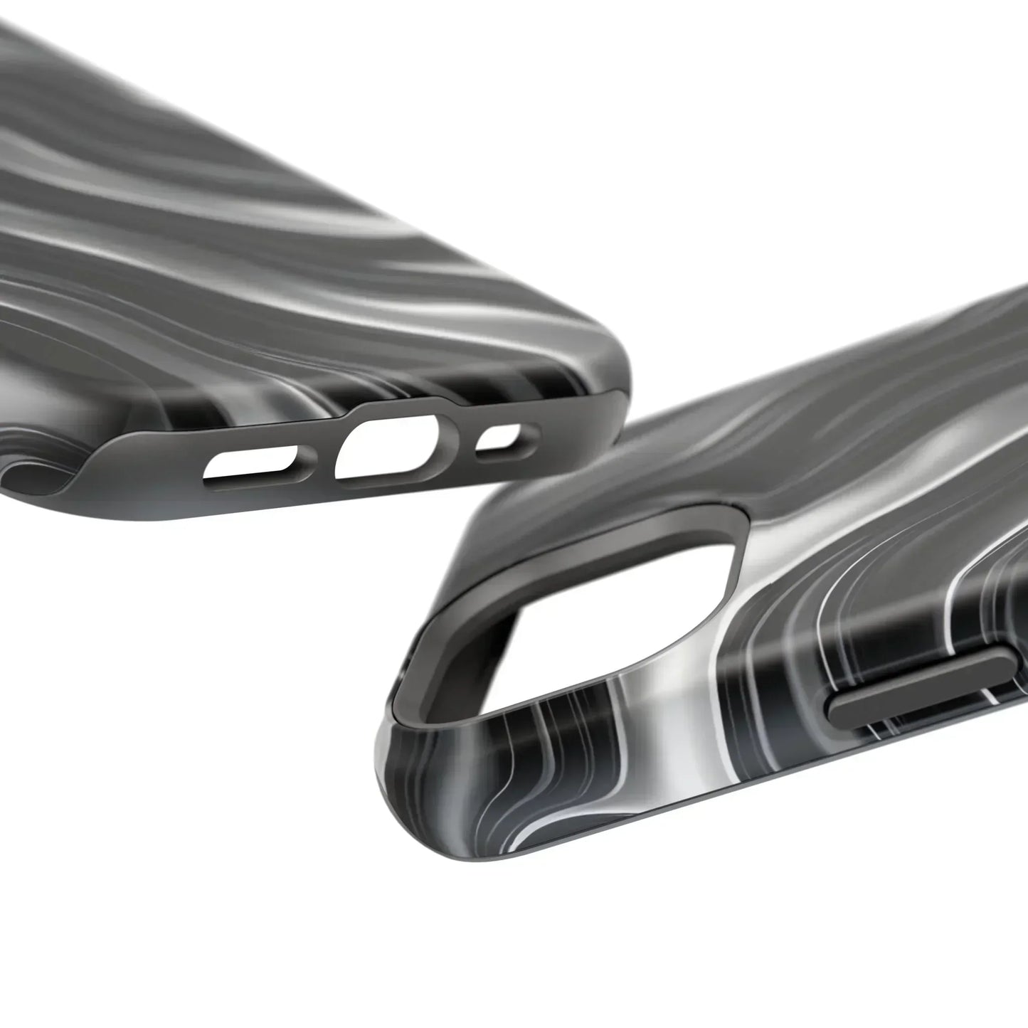 Wavy Illusion Black & Silver MagSafe® Tough Phone Case - KarArmDesign