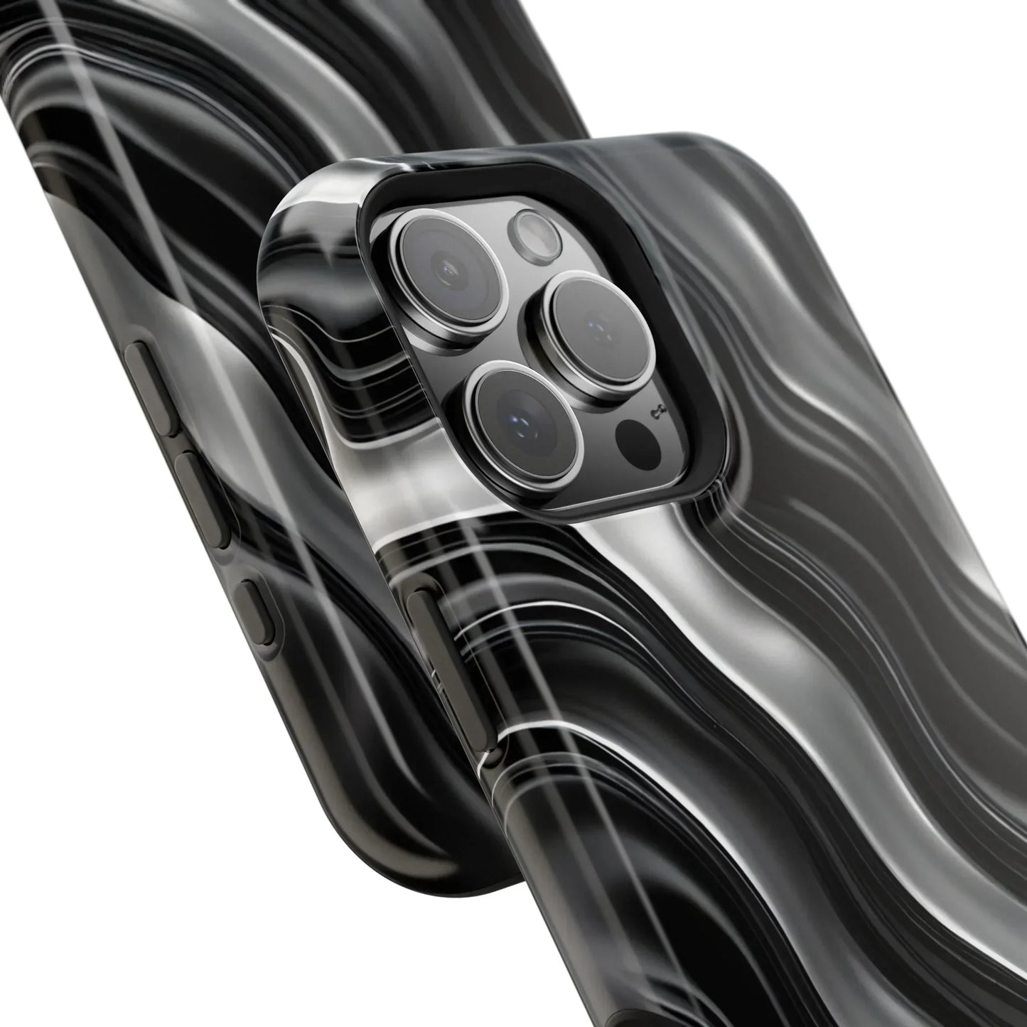 Wavy Illusion Black & Silver MagSafe® Tough Phone Case - KarArmDesign