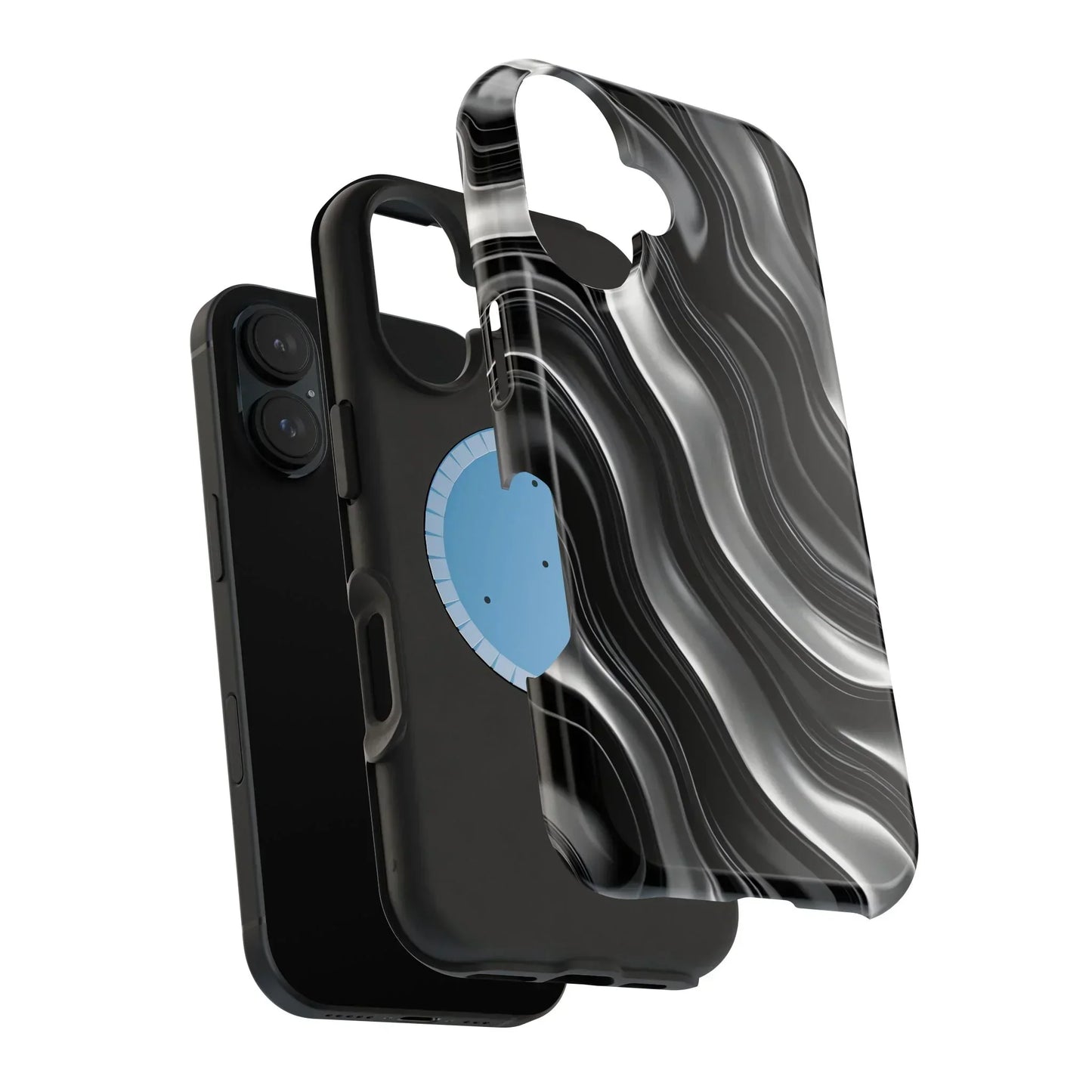 Wavy Illusion Black & Silver MagSafe® Tough Phone Case - KarArmDesign