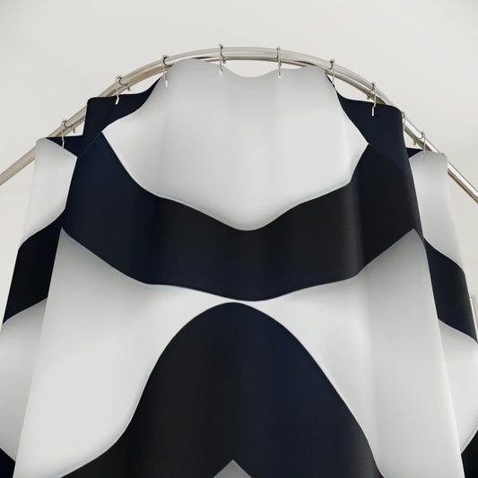 Modern Navy Blue & White Shower Curtain with Geometric Wave Pattern - KarArmDesign