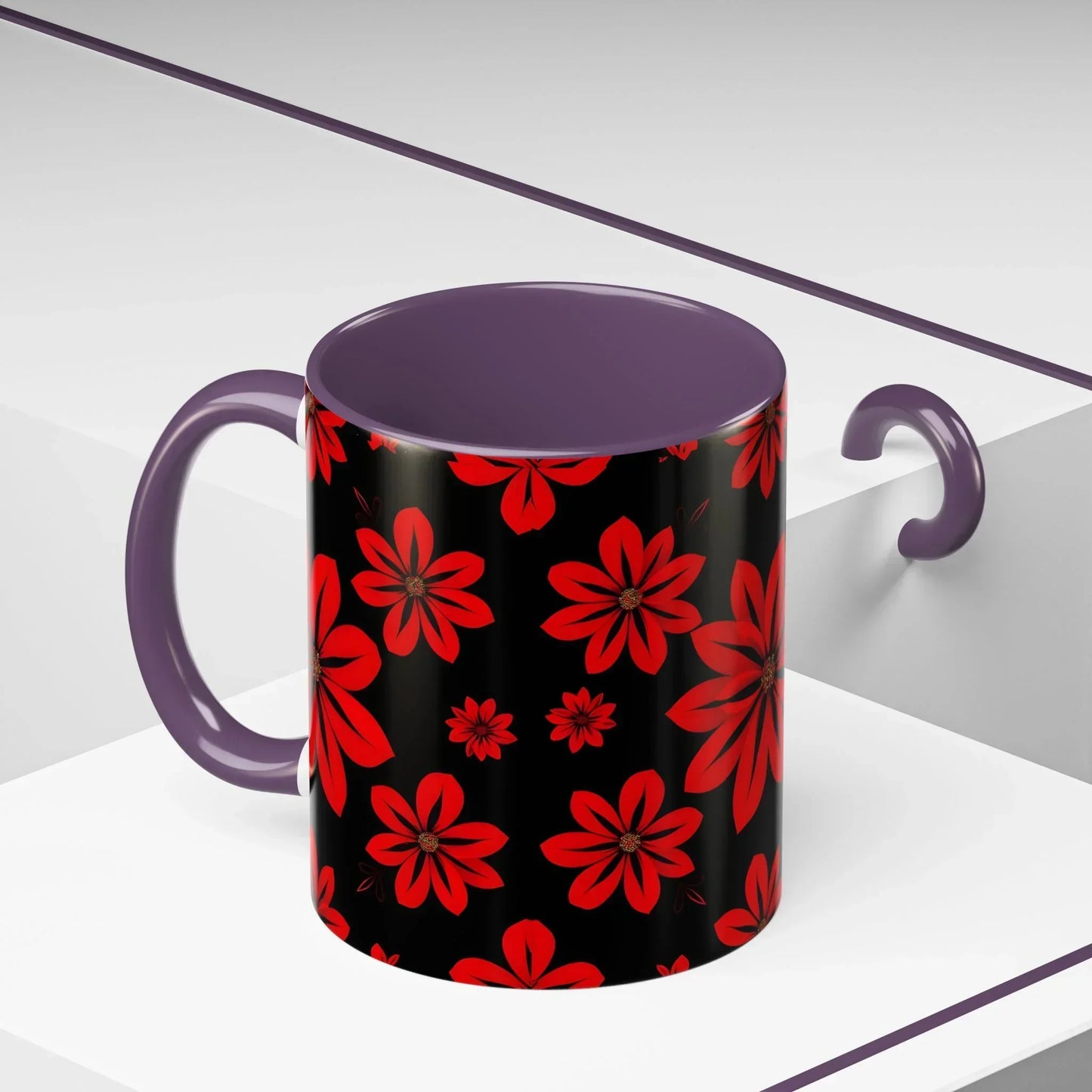 Accent Red Floral Coffee Mug – 11oz & 15oz - KarArmDesign