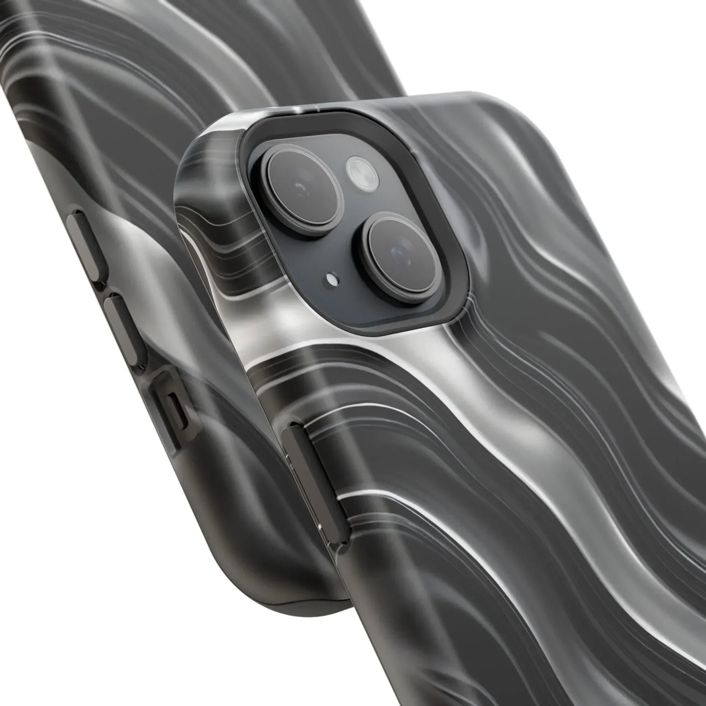 Wavy Illusion Black & Silver MagSafe® Tough Phone Case - KarArmDesign