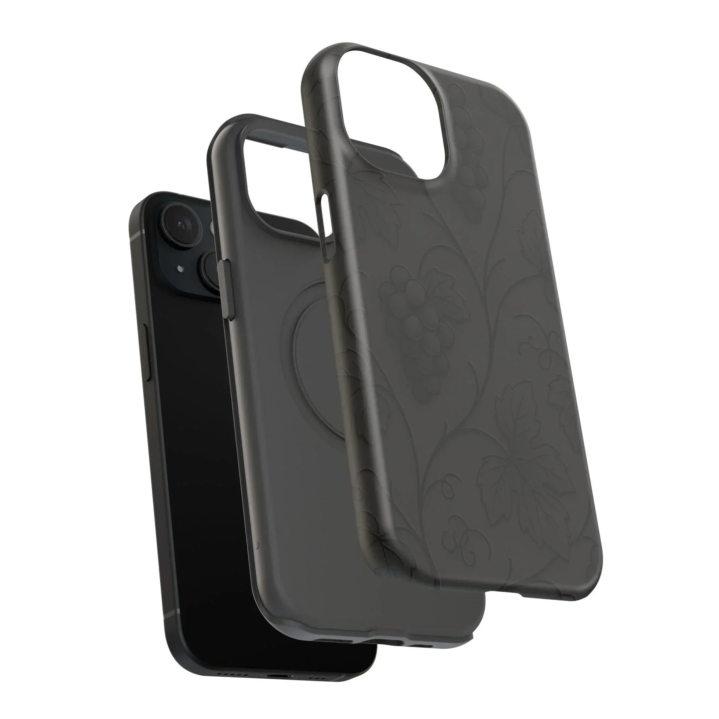 Elegant Embossed Grape Leaf Black Phone Case for iPhone and Galaxy - KarArmDesign