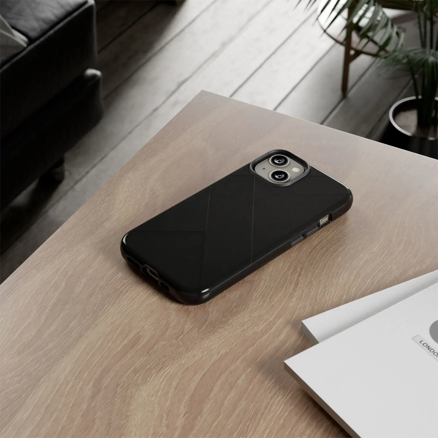 Matte Black Diagonal Line Phone Case for iPhone 8-16 and Galaxy S10-S25 Models - KarArmDesign