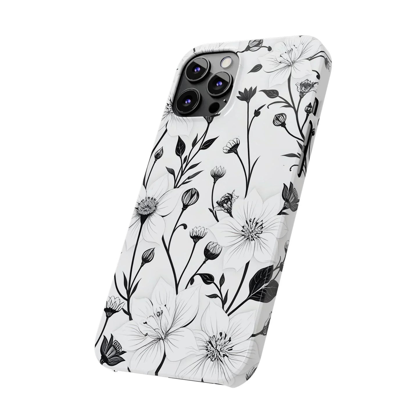 Monochrome Bloom Slim Floral Phone Case for iPhone 7-16 Models - KarArmDesign