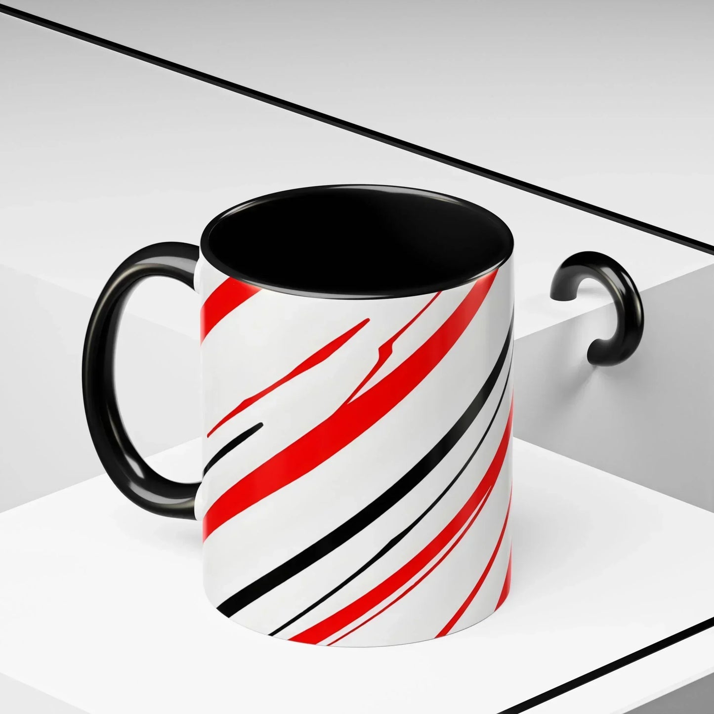 Bold Elegance – Red & Black Swirl Accent Coffee Mug - KarArmDesign
