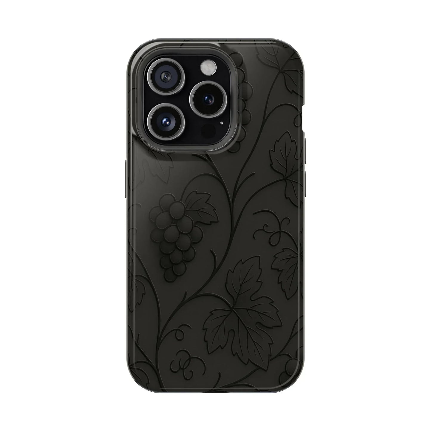Elegant Embossed Grape Leaf Black Phone Case for iPhone and Galaxy - KarArmDesign
