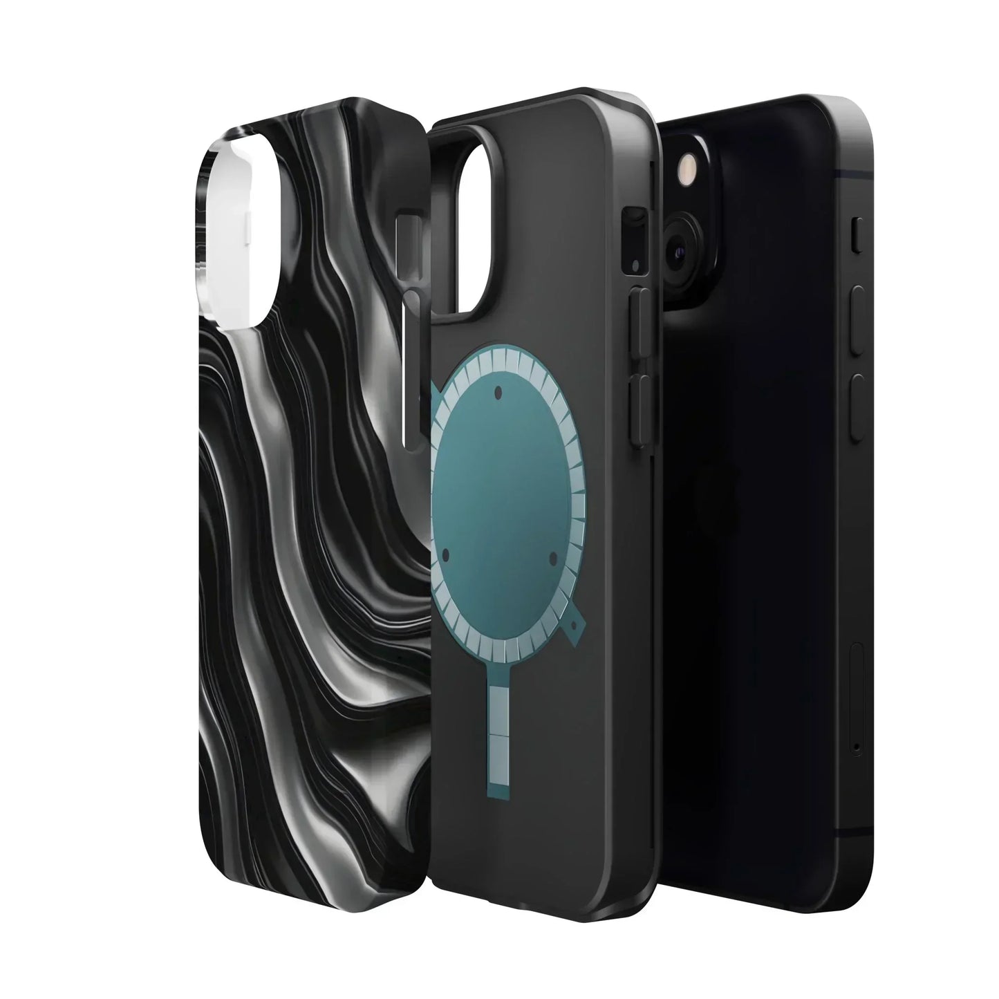 Wavy Illusion Black & Silver MagSafe® Tough Phone Case - KarArmDesign