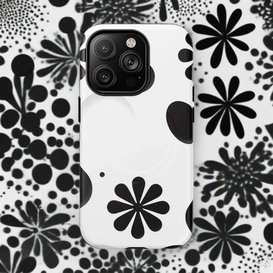 Elegant Black Floral Magnetic Phone Case for iPhone 14-16 Models - KarArmDesign