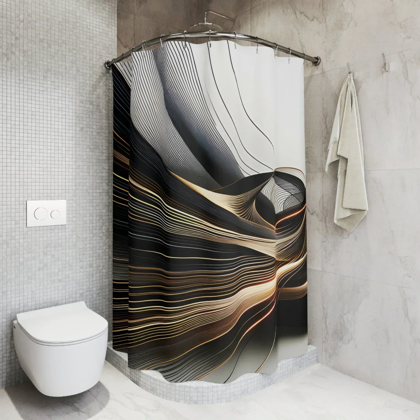 Black & Gold Abstract Shower Curtain – Modern & Artistic - KarArmDesign