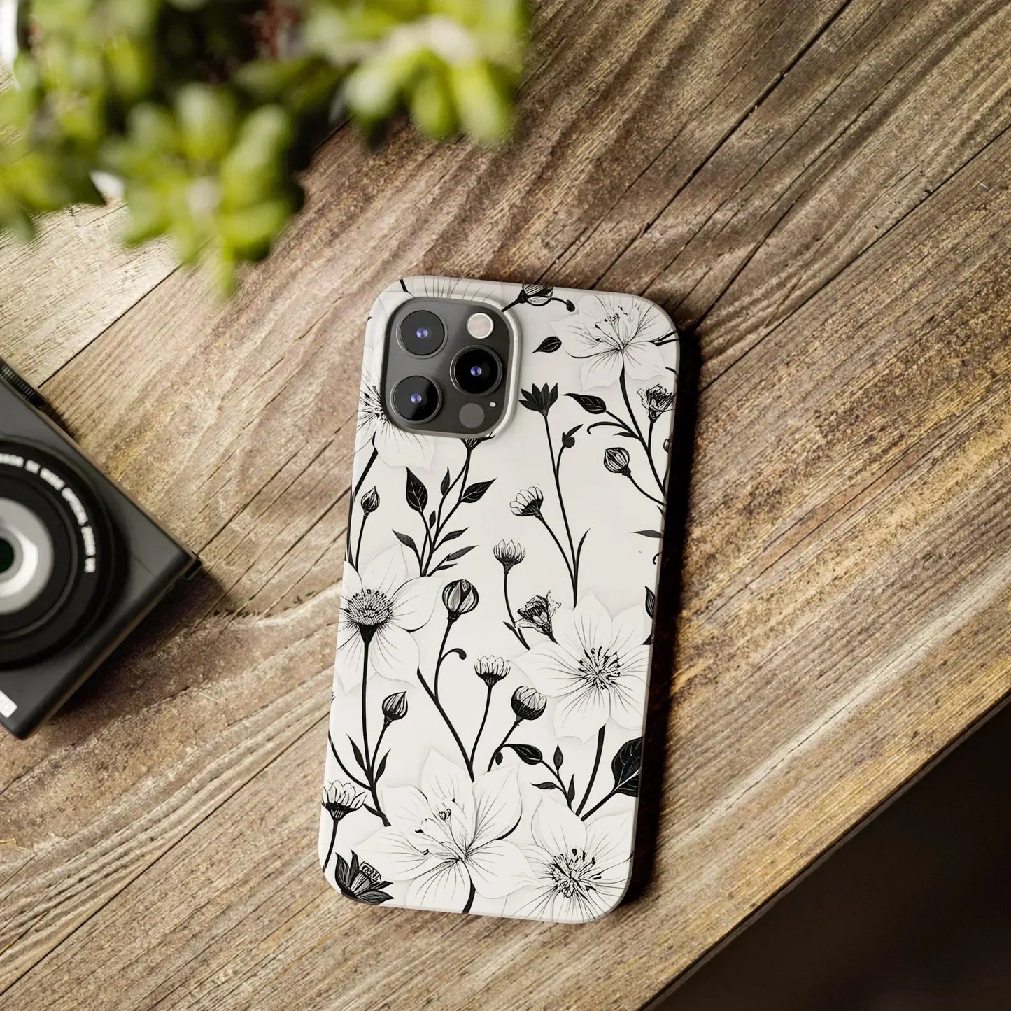 Monochrome Bloom Slim Floral Phone Case for iPhone 7-16 Models - KarArmDesign