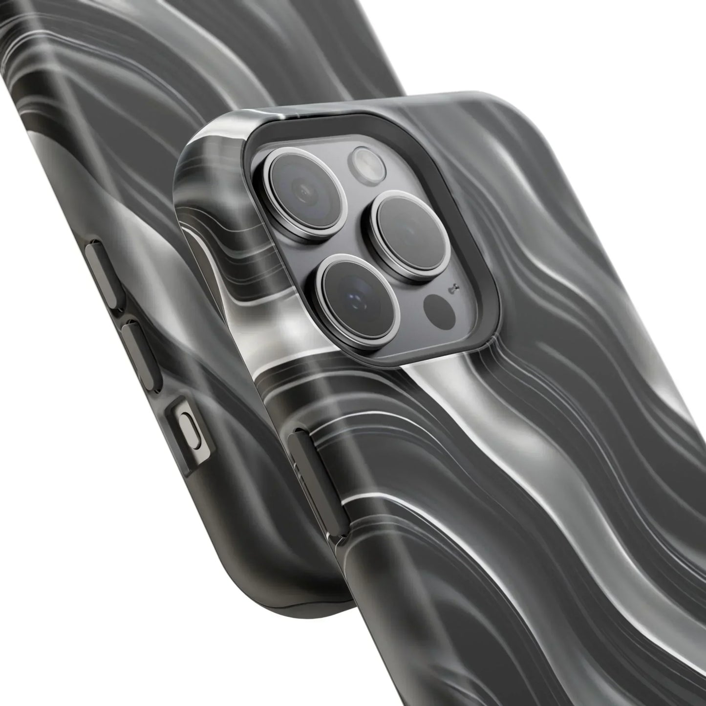 Wavy Illusion Black & Silver MagSafe® Tough Phone Case - KarArmDesign