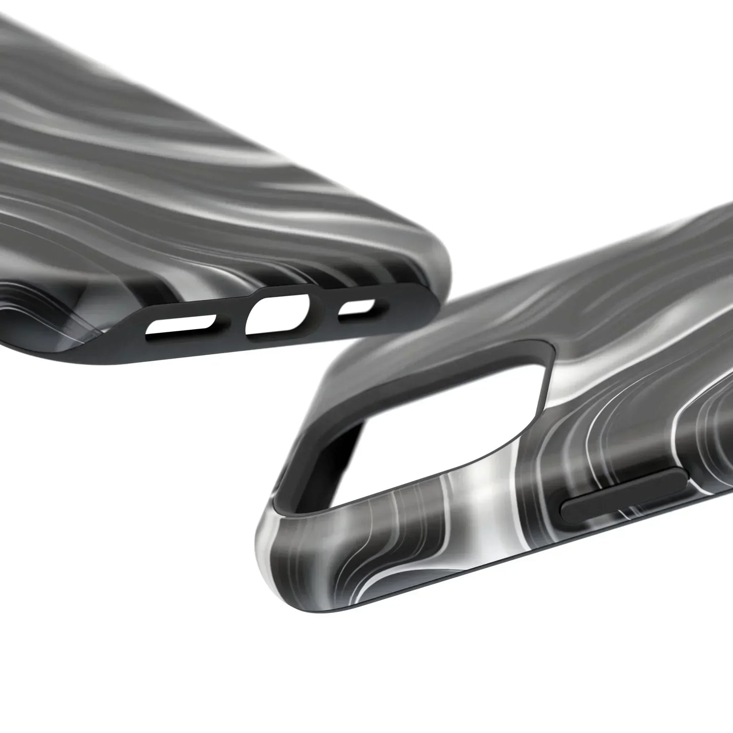 Wavy Illusion Black & Silver MagSafe® Tough Phone Case - KarArmDesign