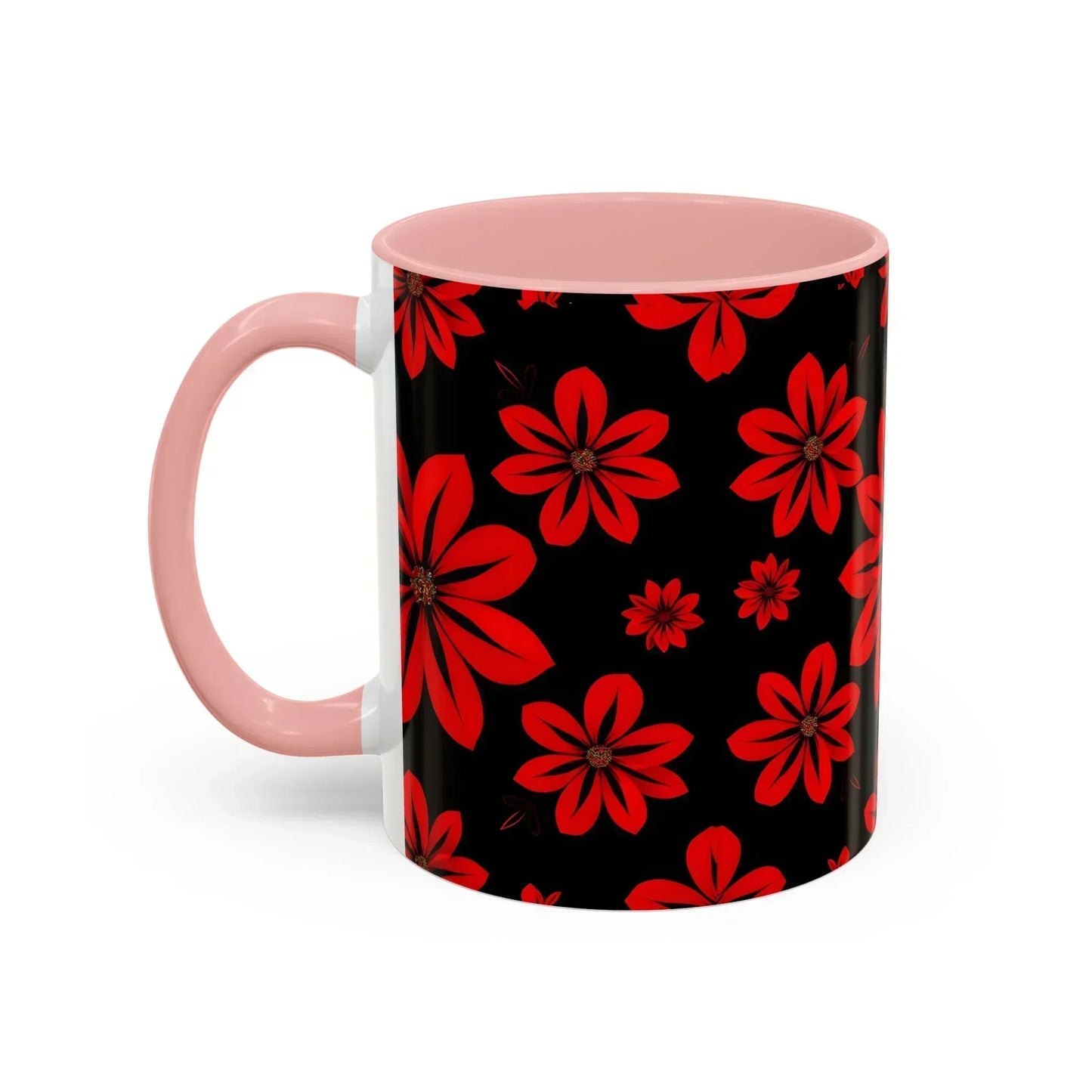 Accent Red Floral Coffee Mug – 11oz & 15oz - KarArmDesign