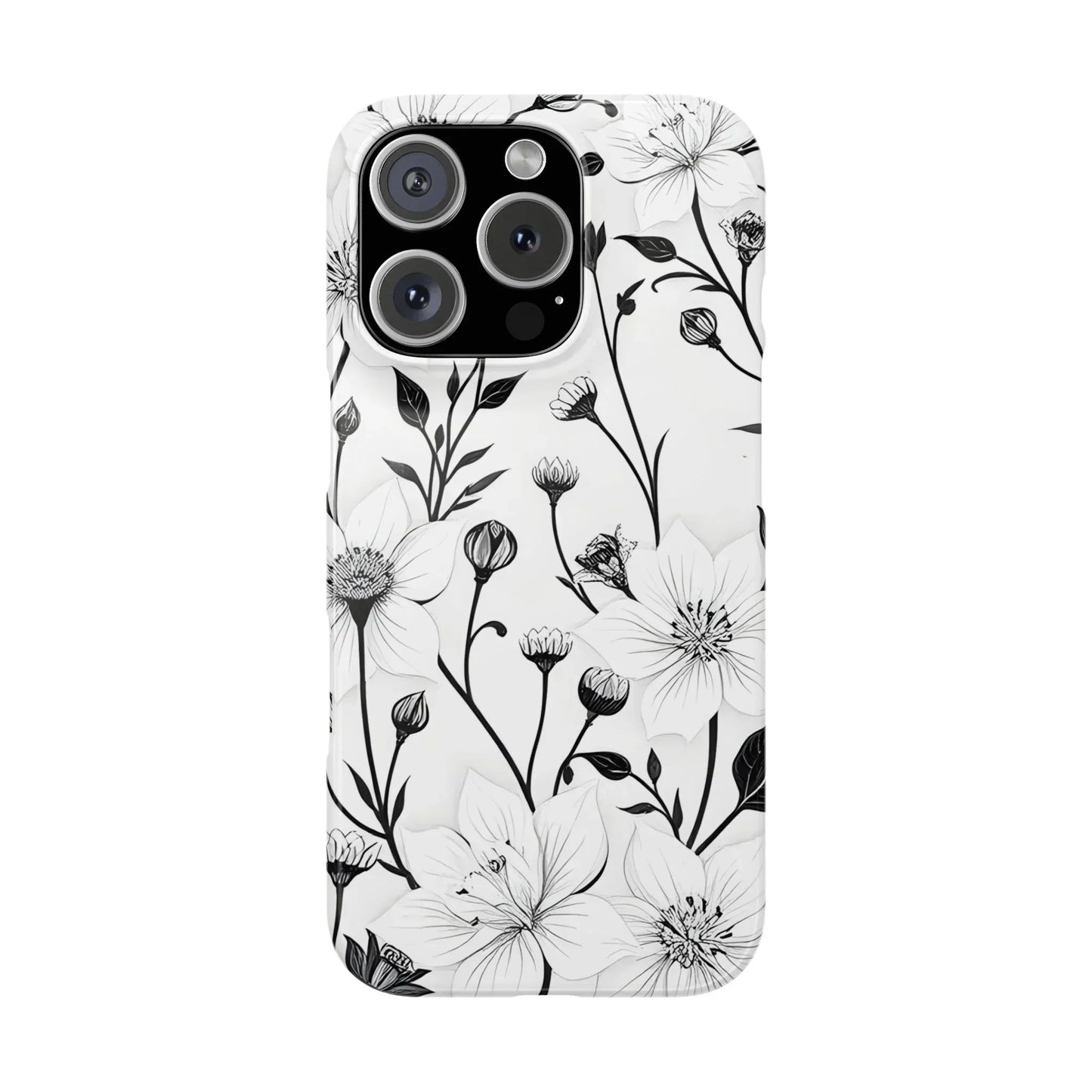 Monochrome Bloom Slim Floral Phone Case for iPhone 7-16 Models - KarArmDesign