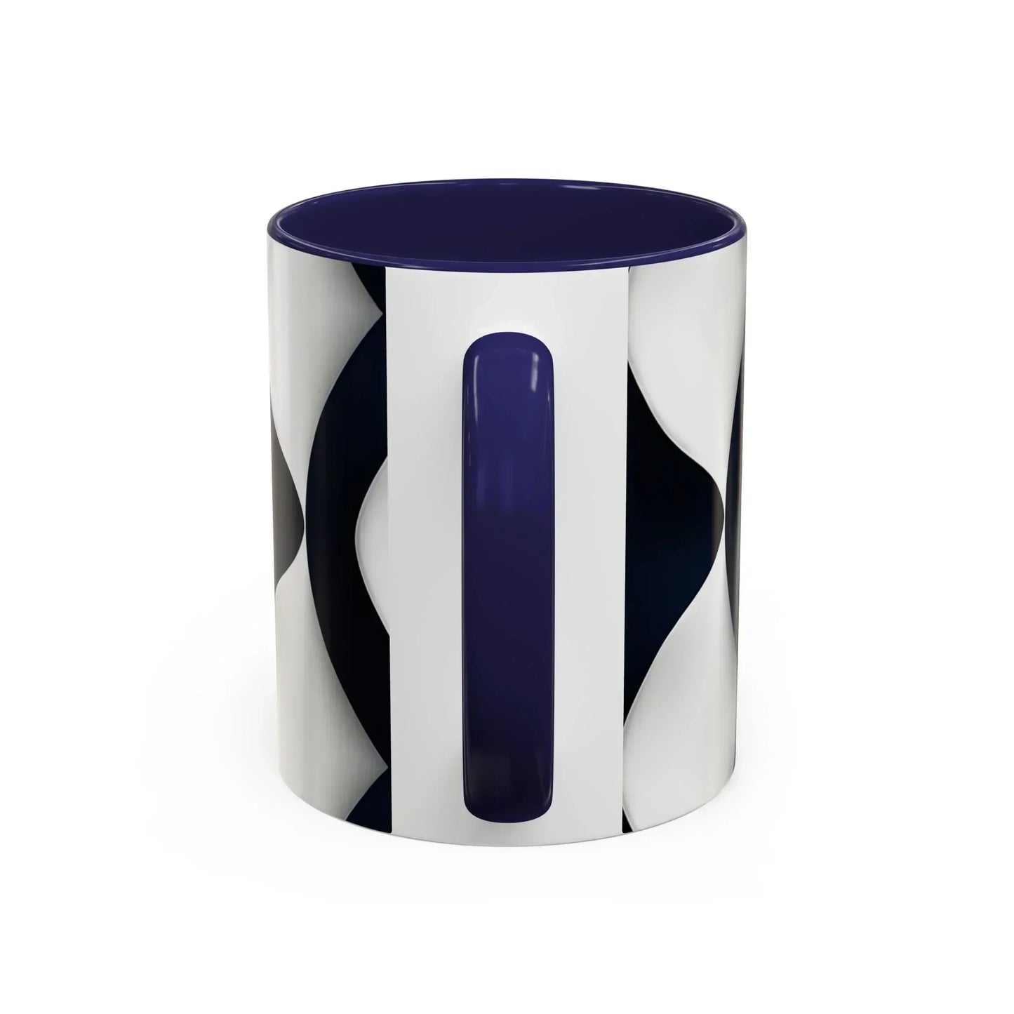 Navy Blue and White Geometric Pattern Mug with Modern Interlocking Design - KarArmDesign