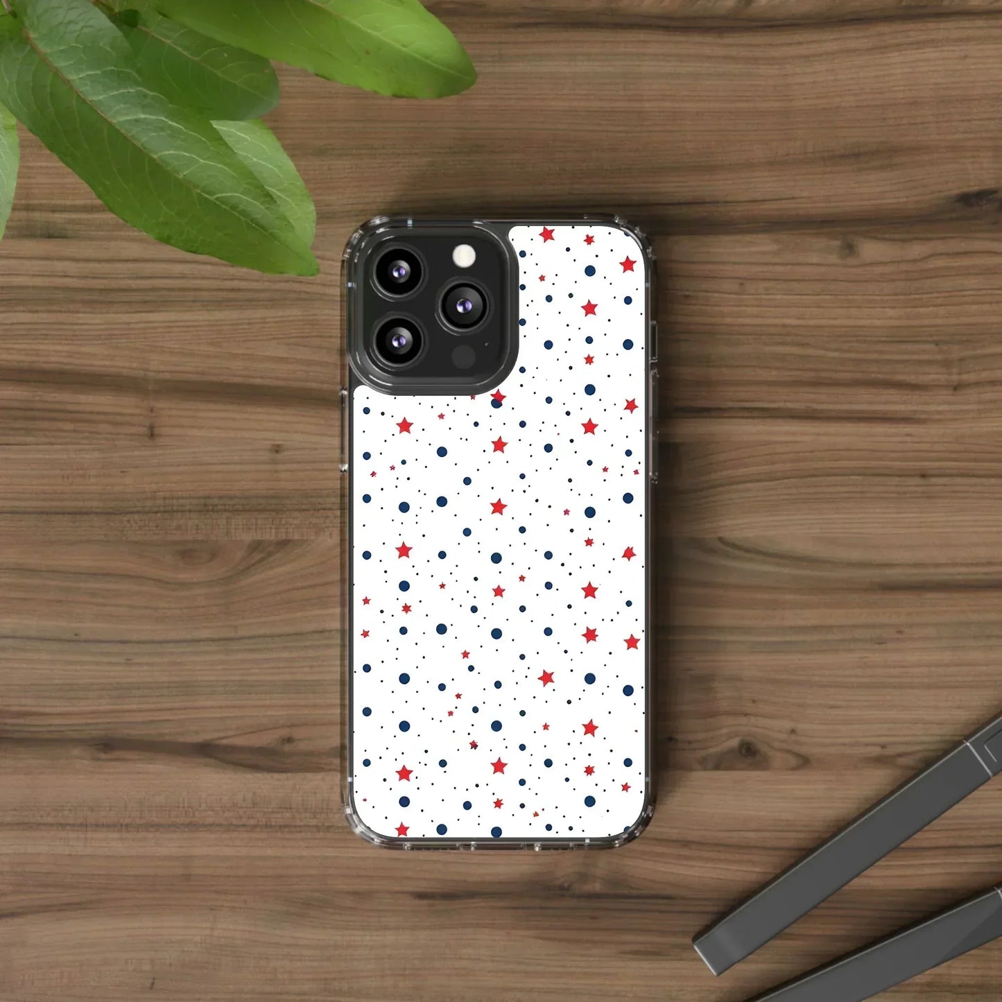White Phone Case with Red Stars and Blue Polka Dots for iPhone and Galaxy - KarArmDesign