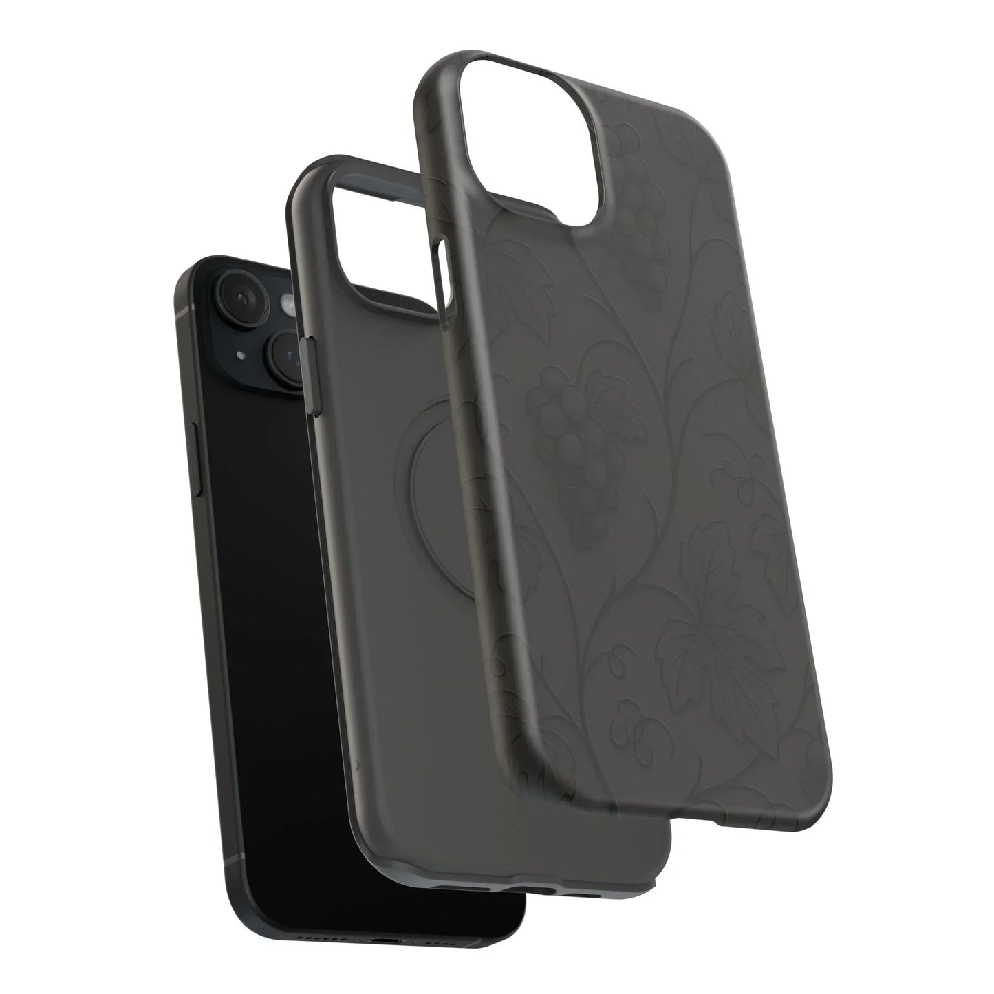 Elegant Embossed Grape Leaf Black Phone Case for iPhone and Galaxy - KarArmDesign