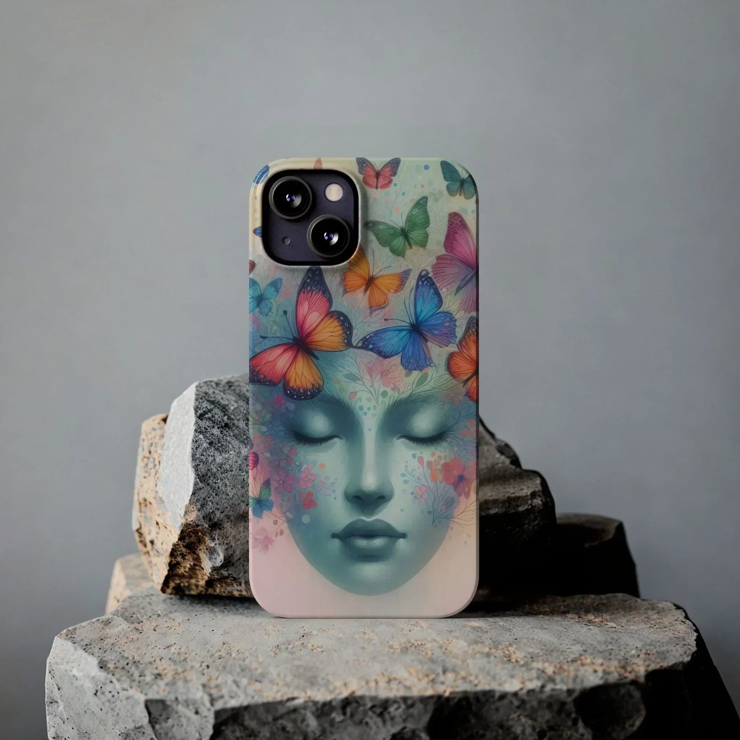 Butterfly Bloom Dreamy Woman with Closed Eyes Tough Phone Case for iPhone - KarArmDesign