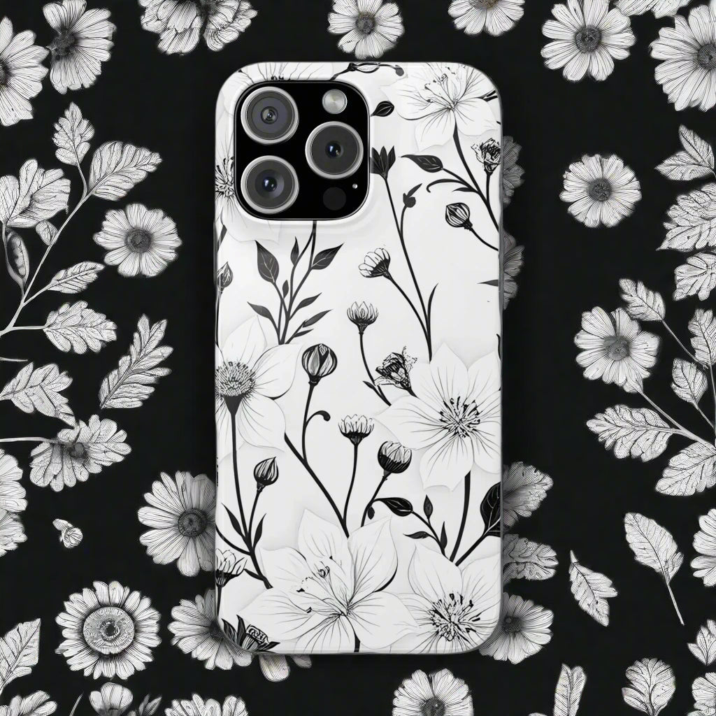 Monochrome Bloom Slim Floral Phone Case for iPhone 7-16 Models - KarArmDesign