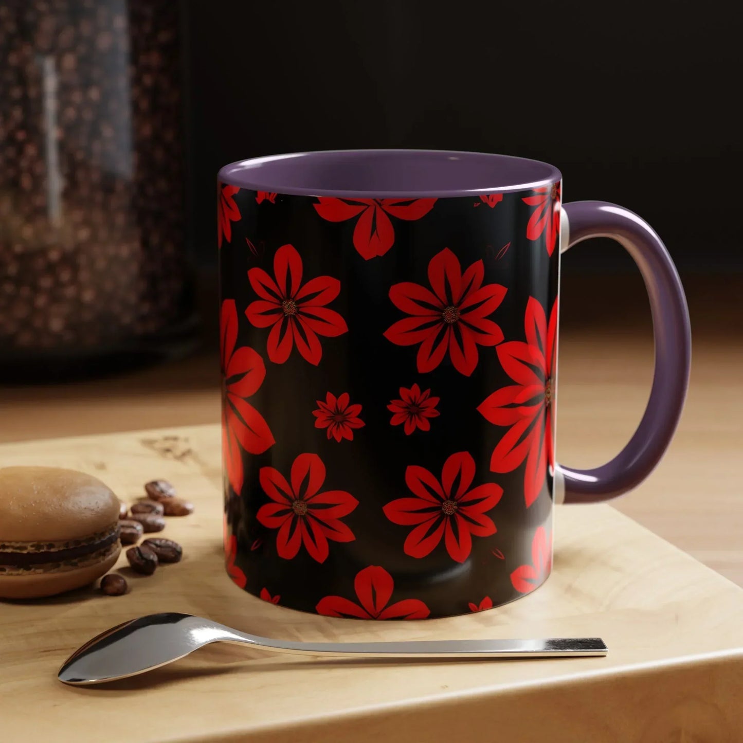 Accent Red Floral Coffee Mug – 11oz & 15oz - KarArmDesign