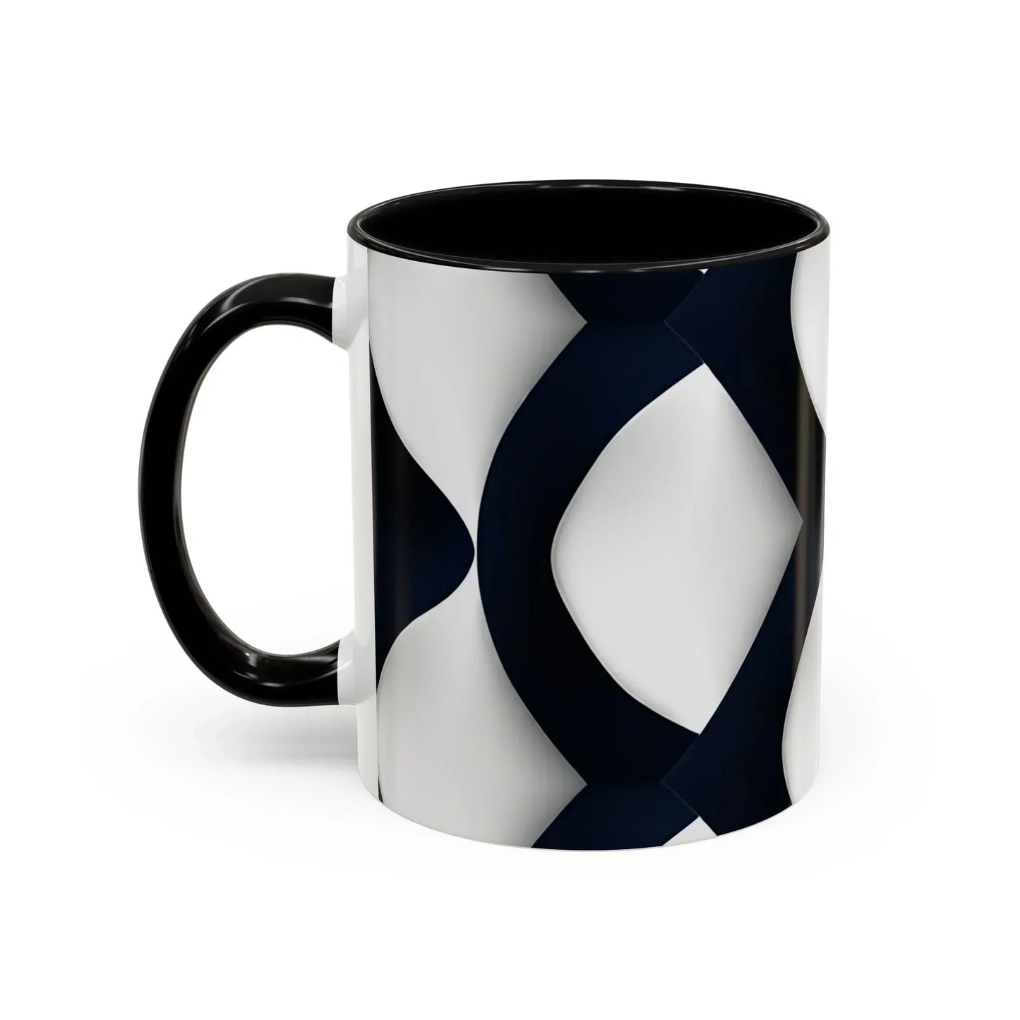 Navy Blue and White Geometric Pattern Mug with Modern Interlocking Design - KarArmDesign