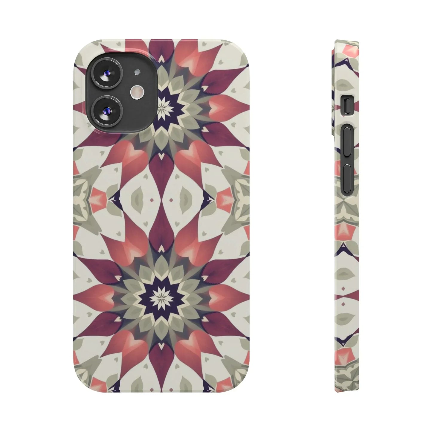 Burgundy mandala phone case for iPhone 7 to 16 Models - KarArmDesign