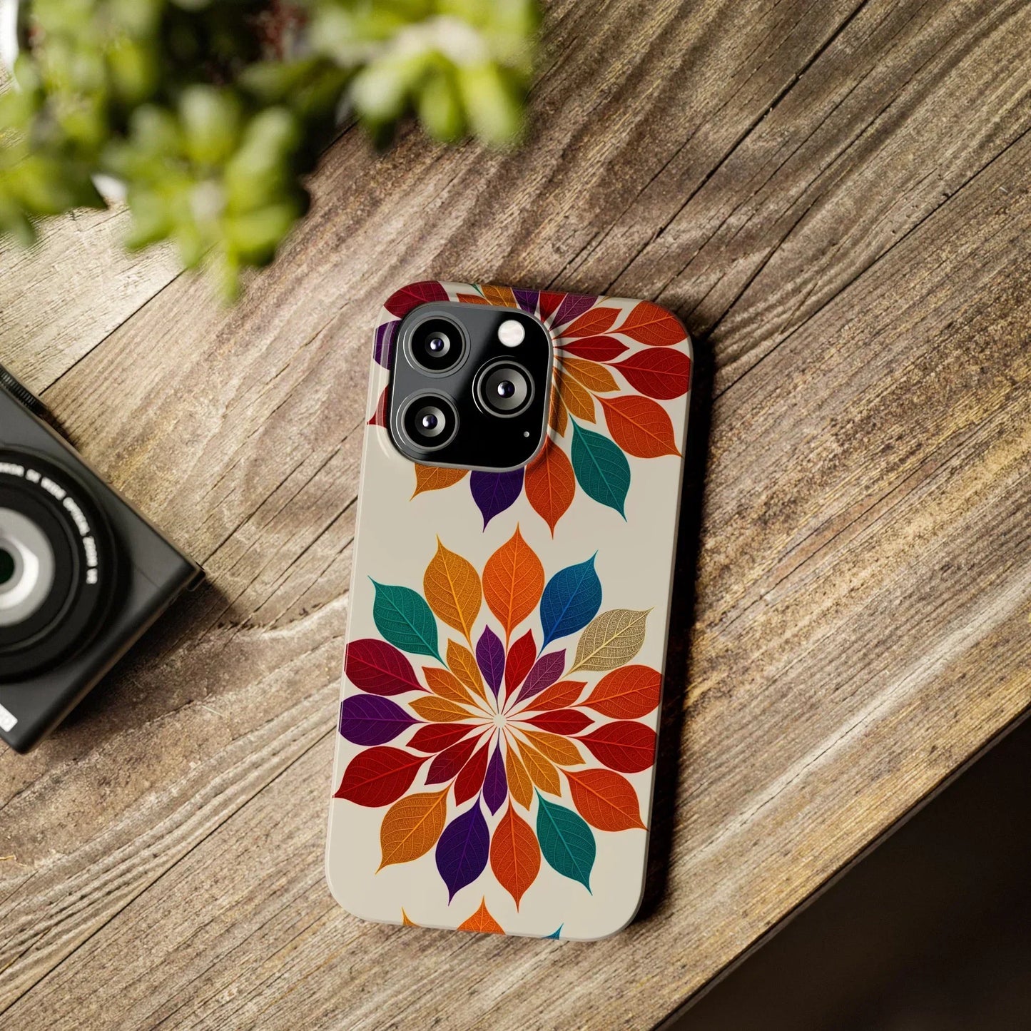 Leaf Mandala Botanical Burst Design Slim Phone Case for iPhone 7-16 Models - KarArmDesign