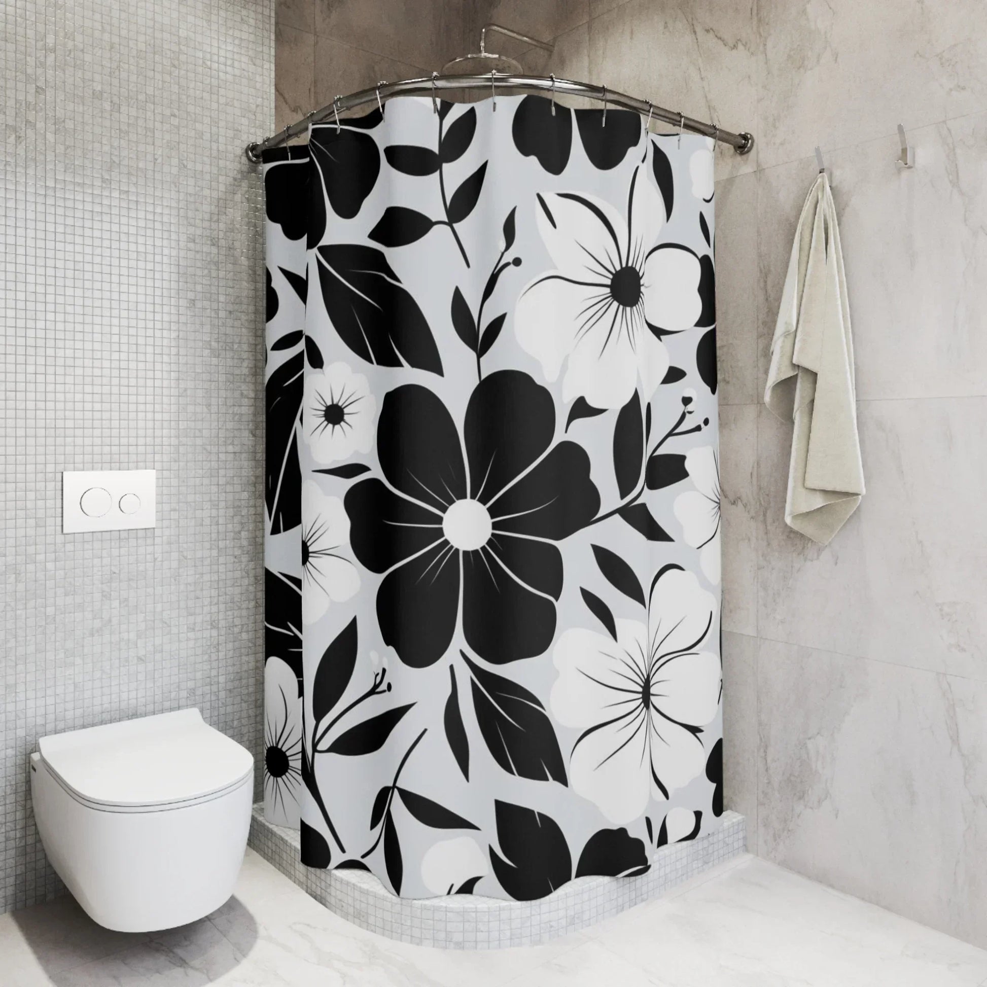Elegant Black and White Floral Shower Curtain - KarArmDesign
