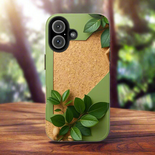 Eco-Inspired Tough Phone Case – Cork Texture with Leaf & Seed Design for iPhone 7-16 and Samsung Galaxy S21-S24 - KarArmDesign