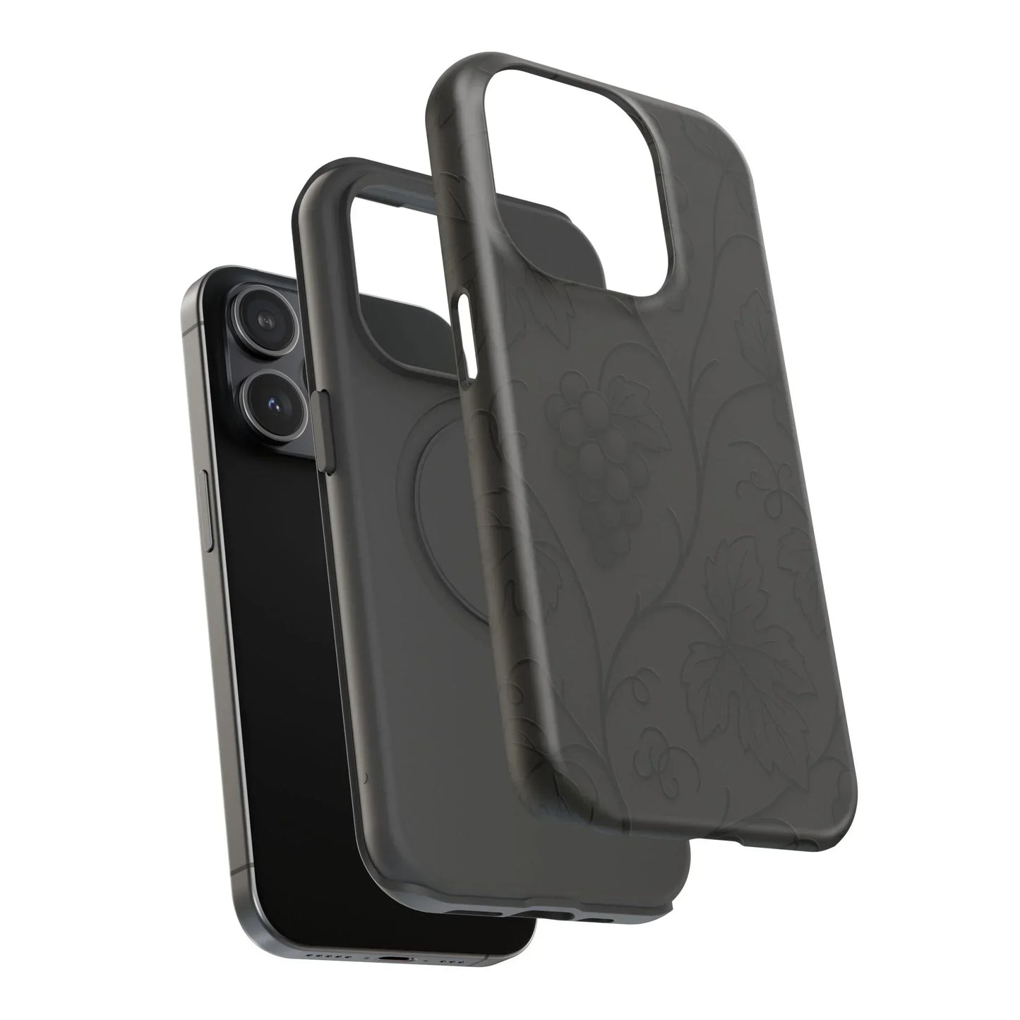 Elegant Embossed Grape Leaf Black Phone Case for iPhone and Galaxy - KarArmDesign