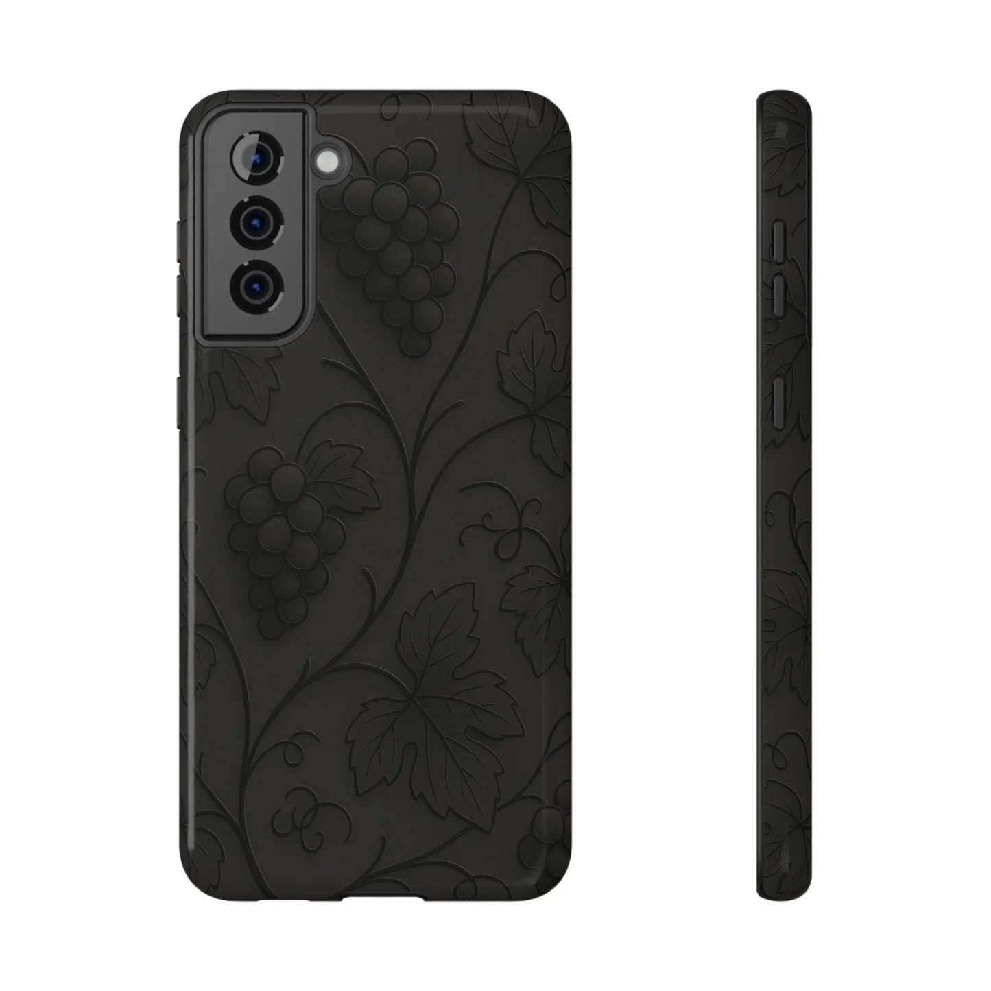 Elegant Embossed Grape Leaf Black Phone Case for iPhone and Galaxy - KarArmDesign
