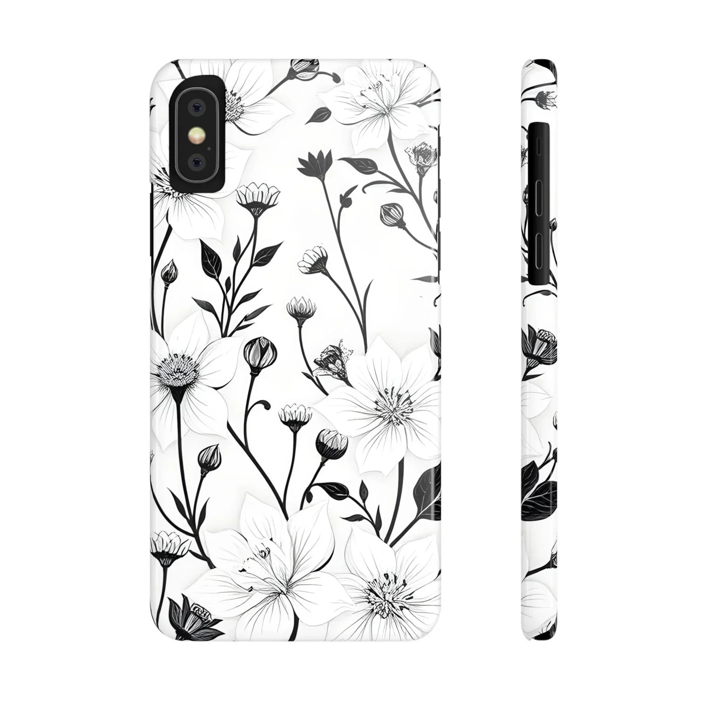 Monochrome Bloom Slim Floral Phone Case for iPhone 7-16 Models - KarArmDesign