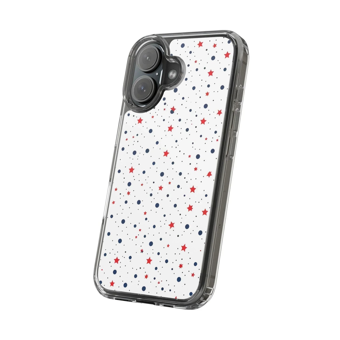 White Phone Case with Red Stars and Blue Polka Dots for iPhone and Galaxy - KarArmDesign