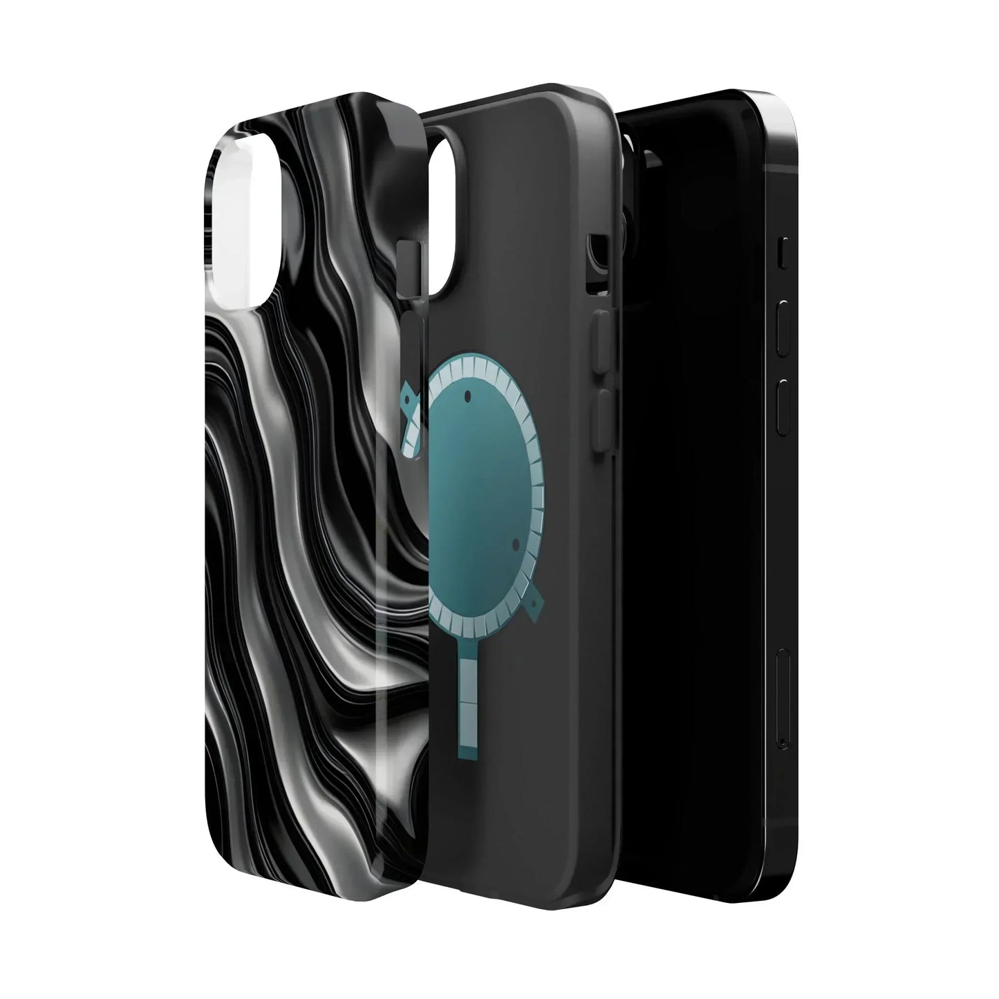 Wavy Illusion Black & Silver MagSafe® Tough Phone Case - KarArmDesign