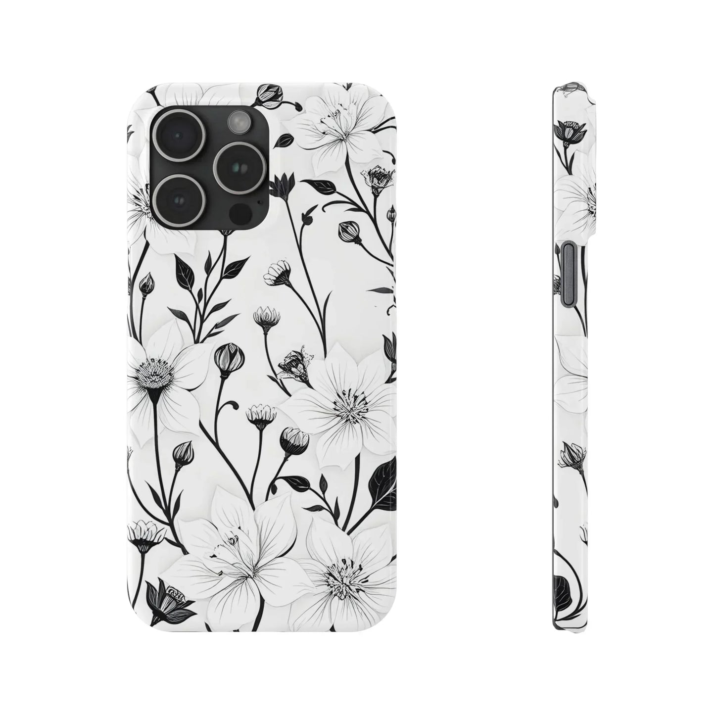 Monochrome Bloom Slim Floral Phone Case for iPhone 7-16 Models - KarArmDesign
