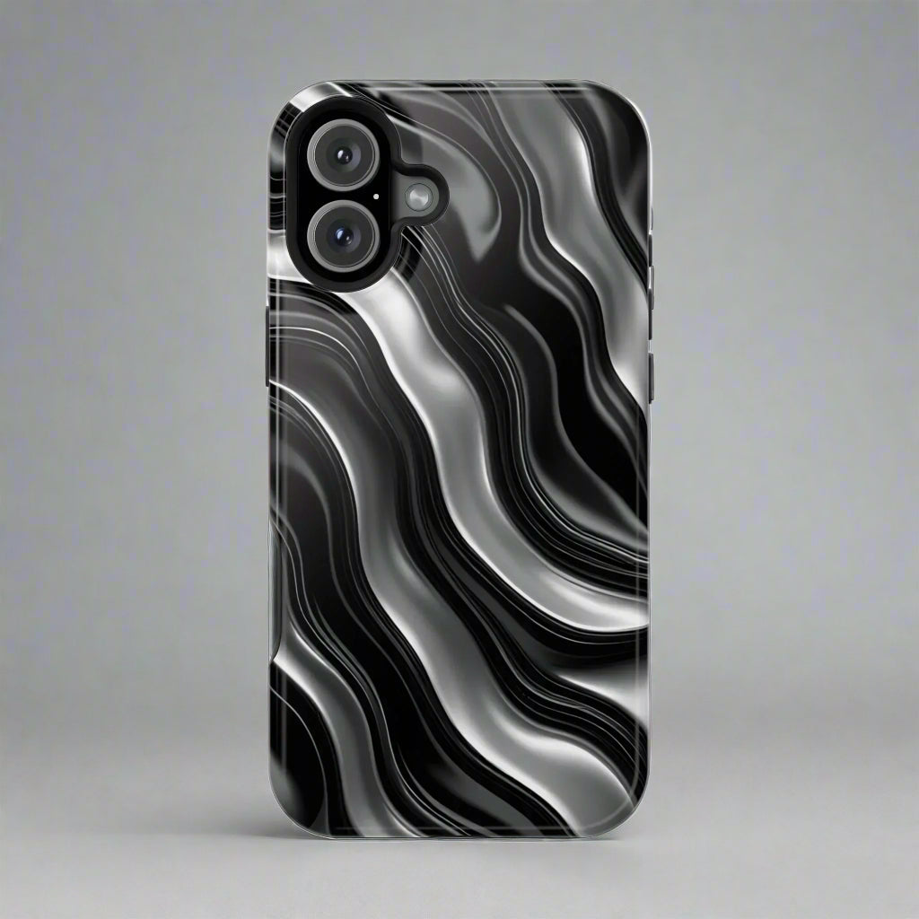 Wavy Illusion Black & Silver MagSafe® Tough Phone Case - KarArmDesign
