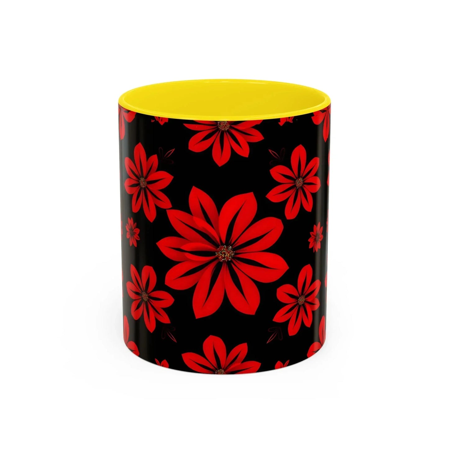 Accent Red Floral Coffee Mug – 11oz & 15oz - KarArmDesign