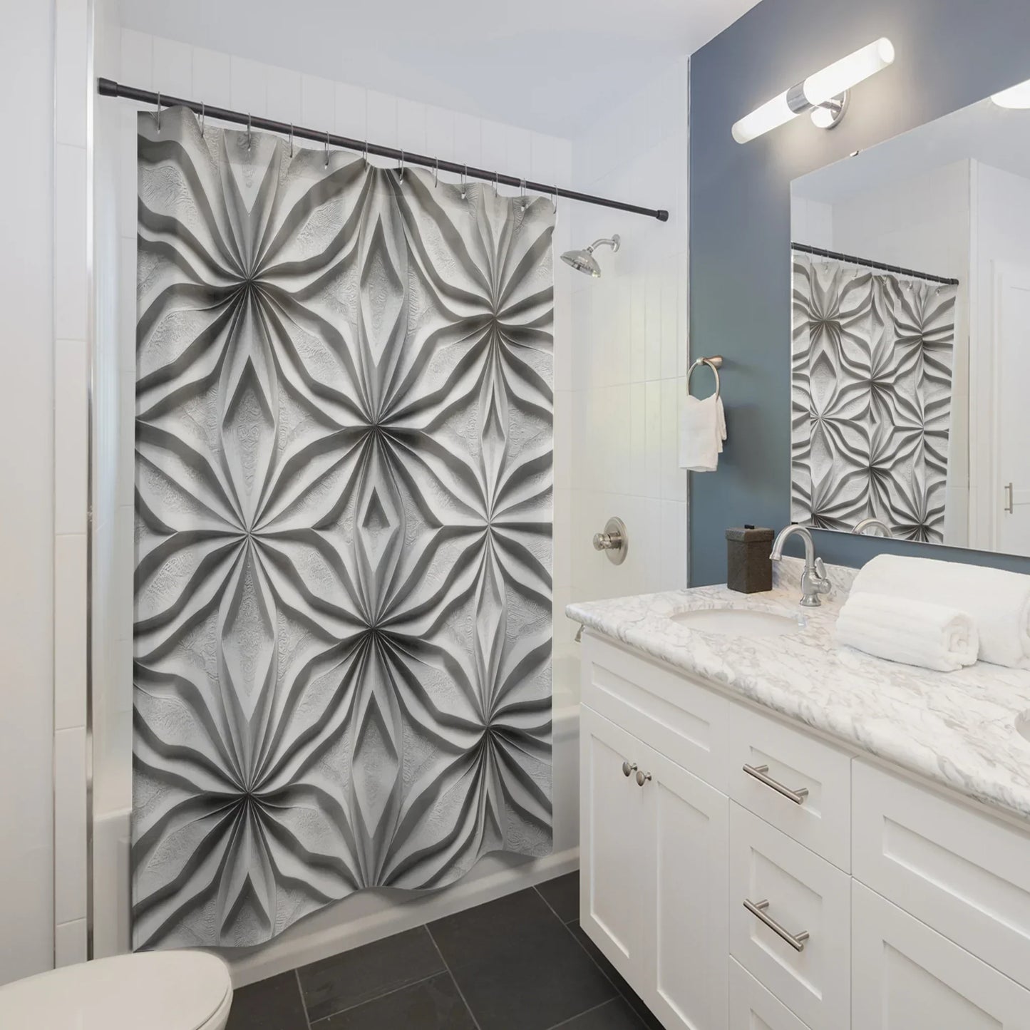 Modern Geometric Patterned Shower Curtain – Stylish Bathroom Decor - KarArmDesign