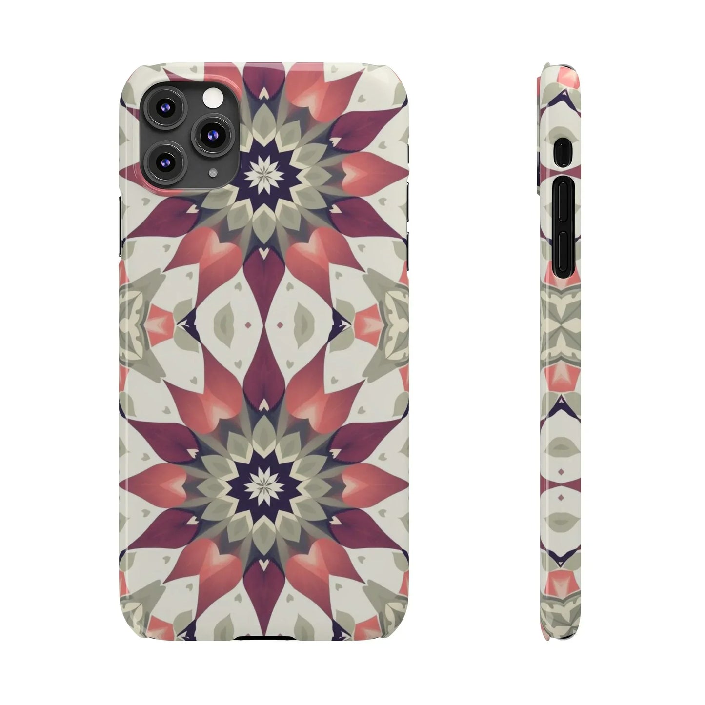 Burgundy mandala phone case for iPhone 7 to 16 Models - KarArmDesign