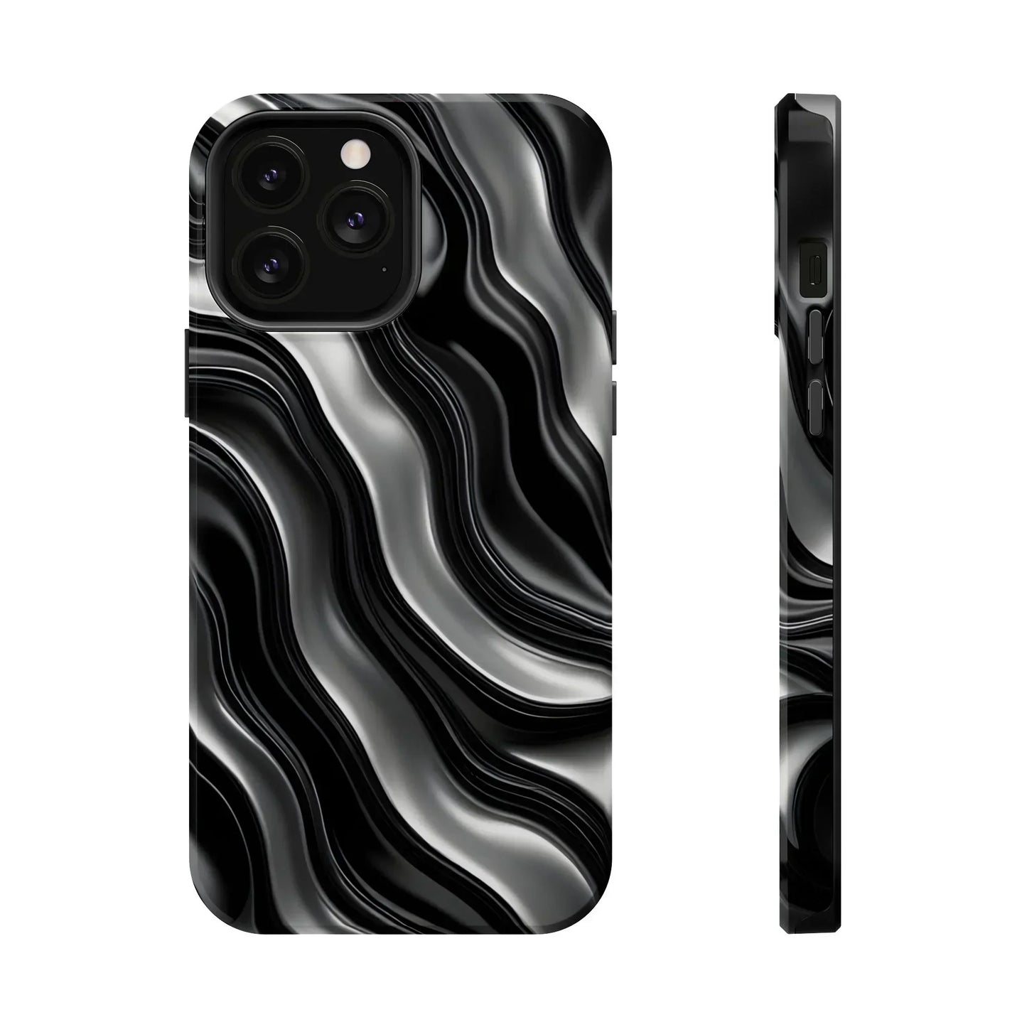 Wavy Illusion Black & Silver MagSafe® Tough Phone Case - KarArmDesign
