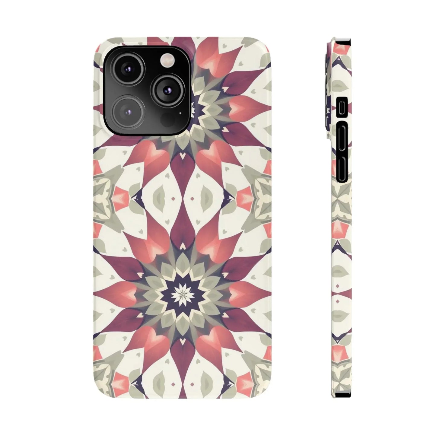 Burgundy mandala phone case for iPhone 7 to 16 Models - KarArmDesign
