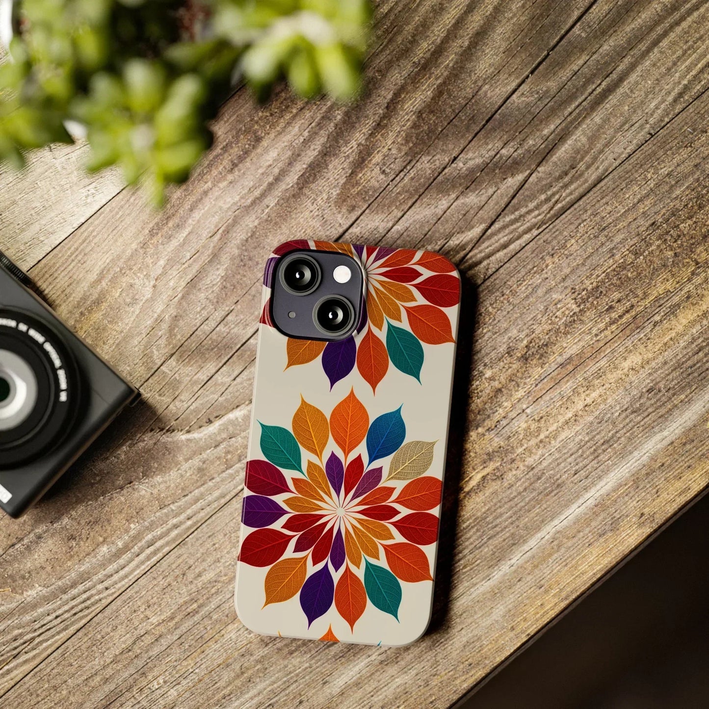 Leaf Mandala Botanical Burst Design Slim Phone Case for iPhone 7-16 Models - KarArmDesign