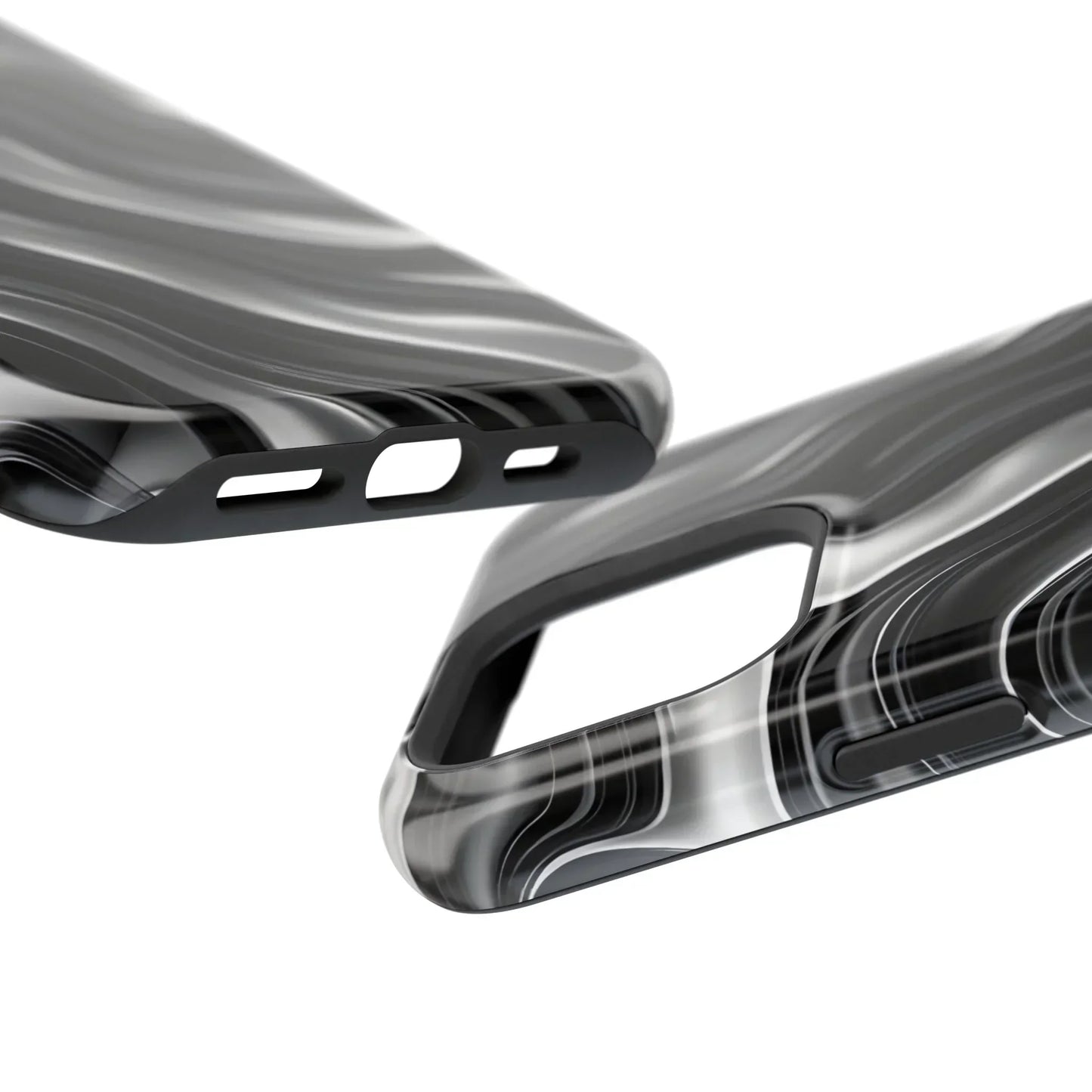 Wavy Illusion Black & Silver MagSafe® Tough Phone Case - KarArmDesign