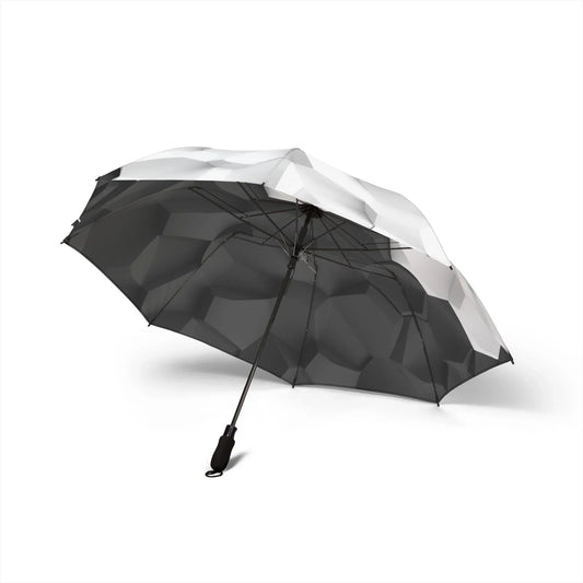 Black and White Geometric Pattern Semi-Automatic Umbrella – Stylish Rain Protection - KarArmDesign