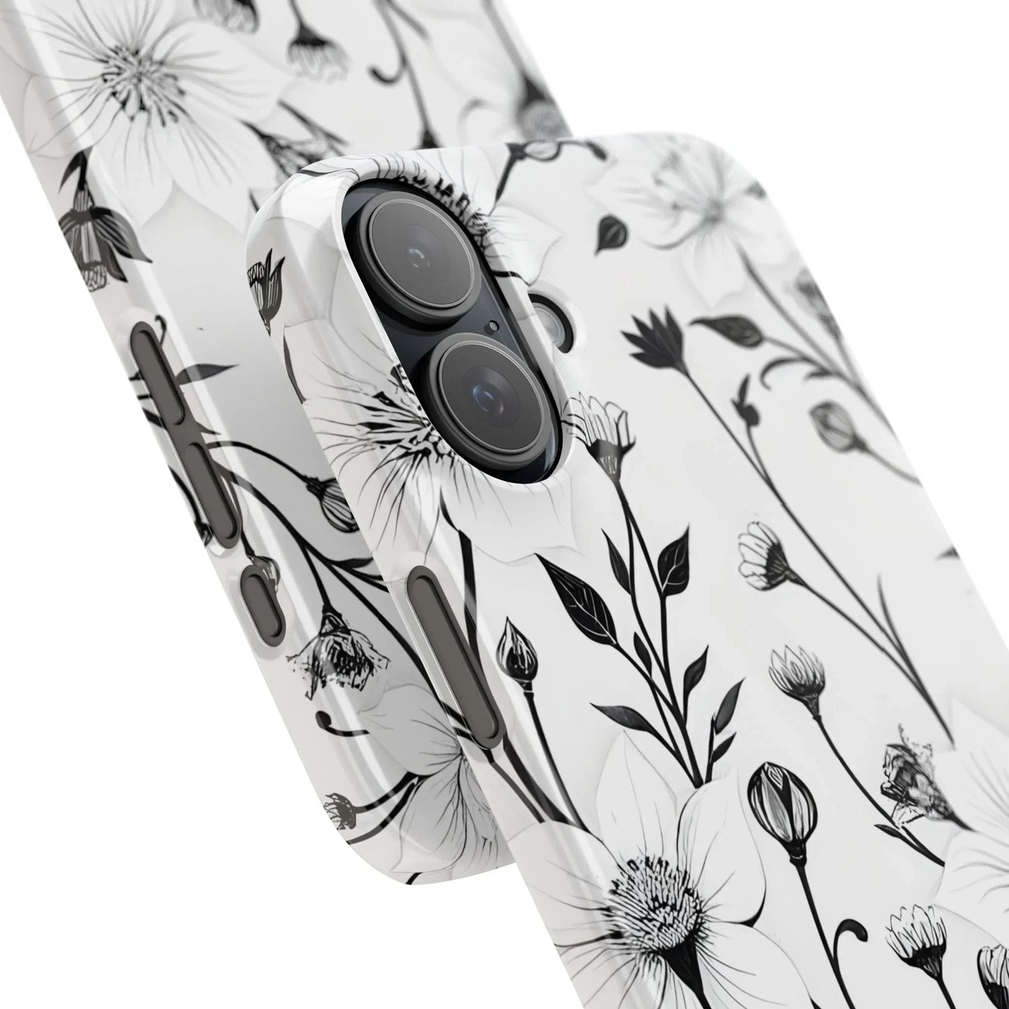 Monochrome Bloom Slim Floral Phone Case for iPhone 7-16 Models - KarArmDesign